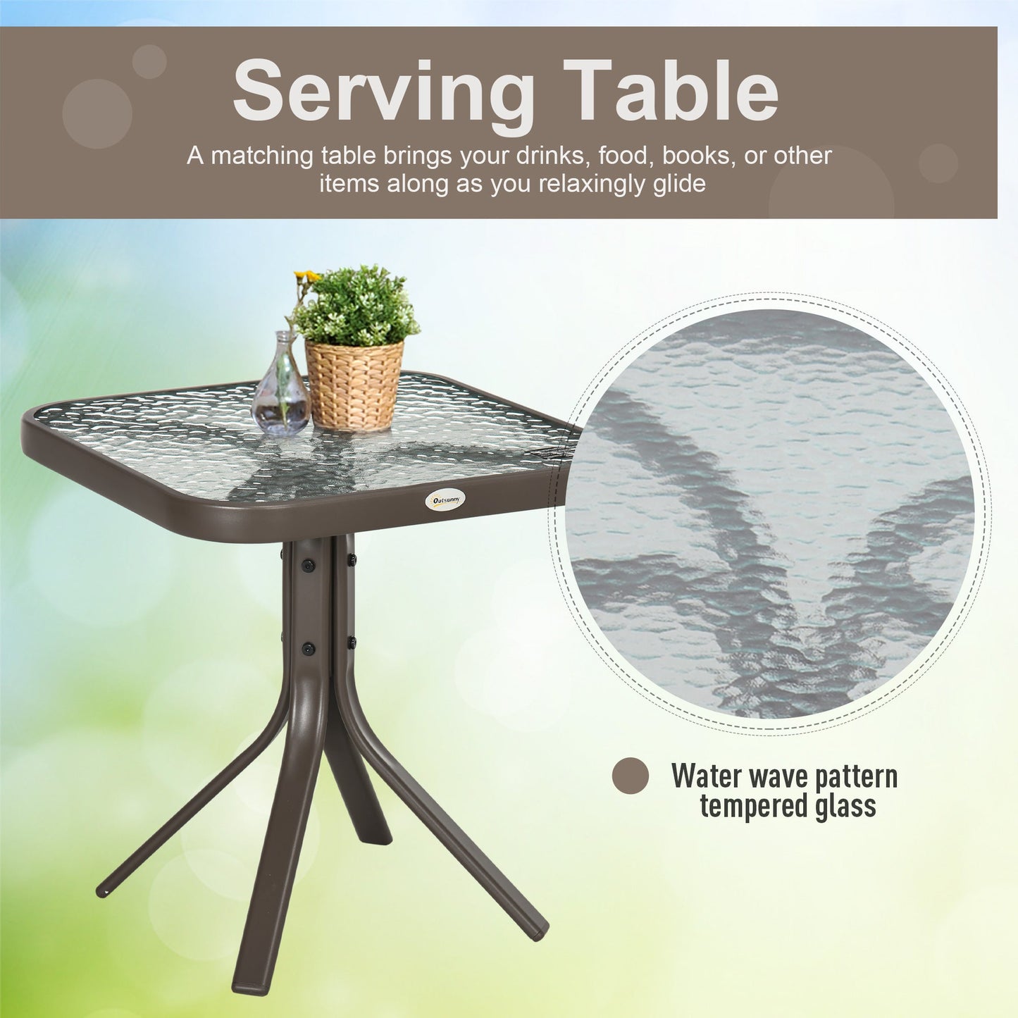 3 Piece Patio Glider Set, Outdoor Gliders with Glass Top Table, Breathable Mesh Seat, or Garden, Country Yard, Porch, Cream White