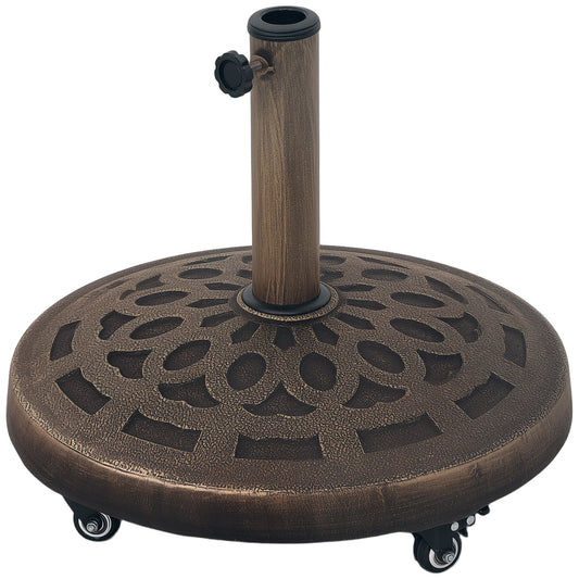 Round Patio Umbrella Base with Wheels, 46lbs Resin Umbrella Stand Base, Heavy Duty Patio Umbrella Holder for 1.3"/1.5"/1.9" Poles for Outdoor, Lawn, Poolside, Bronze