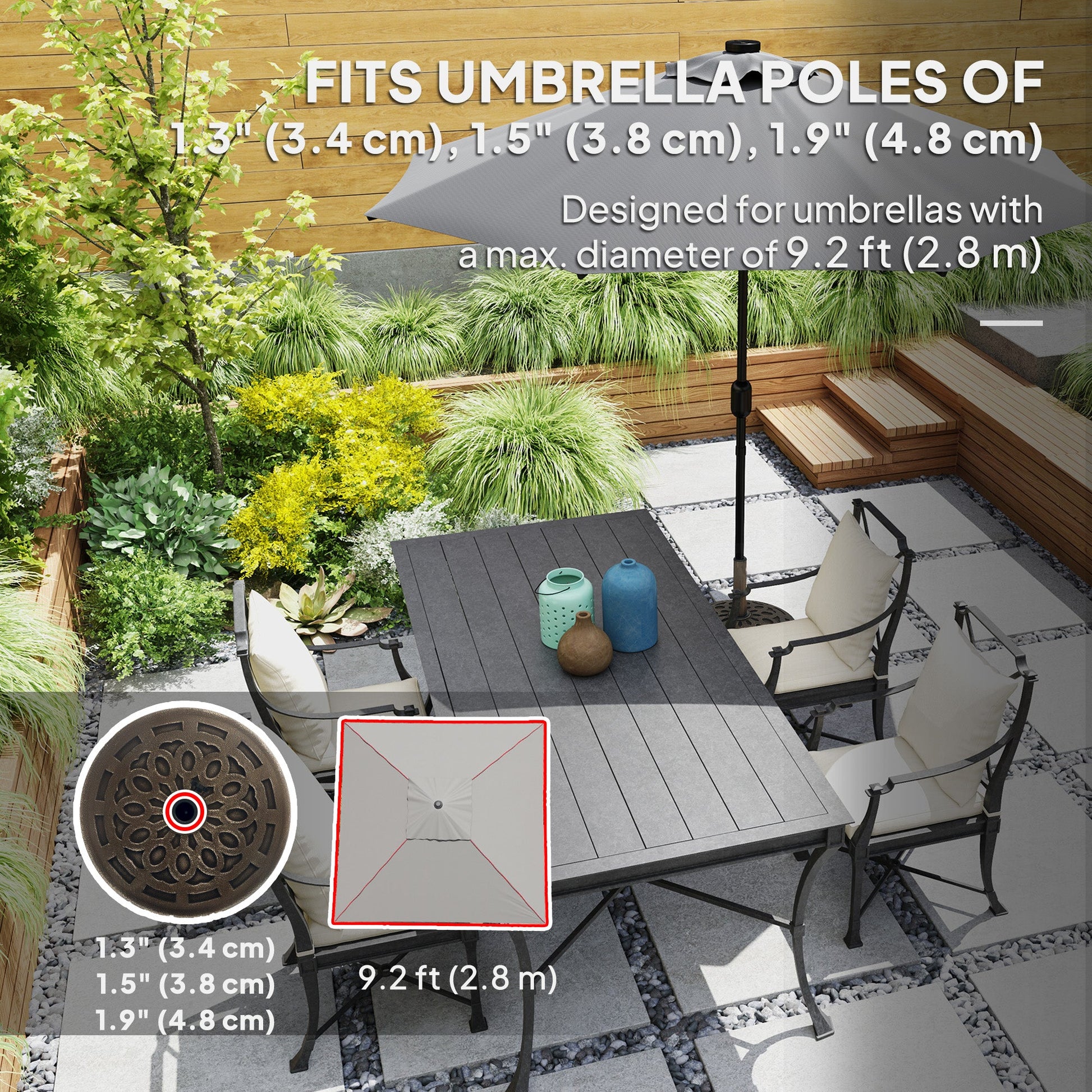 Round Patio Umbrella Base with Wheels, 46lbs Resin Umbrella Stand Base, Heavy Duty Patio Umbrella Holder for 1.3"/1.5"/1.9" Poles for Outdoor, Lawn, Poolside, Bronze