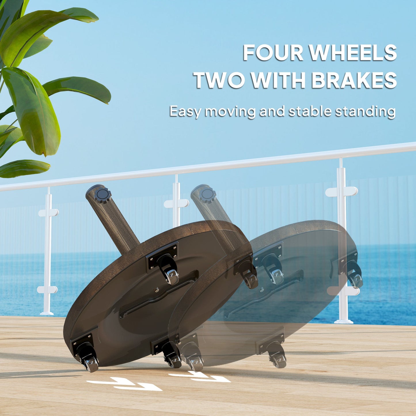Round Patio Umbrella Base with Wheels, 46lbs Resin Umbrella Stand Base, Heavy Duty Patio Umbrella Holder for 1.3"/1.5"/1.9" Poles for Outdoor, Lawn, Poolside, Bronze