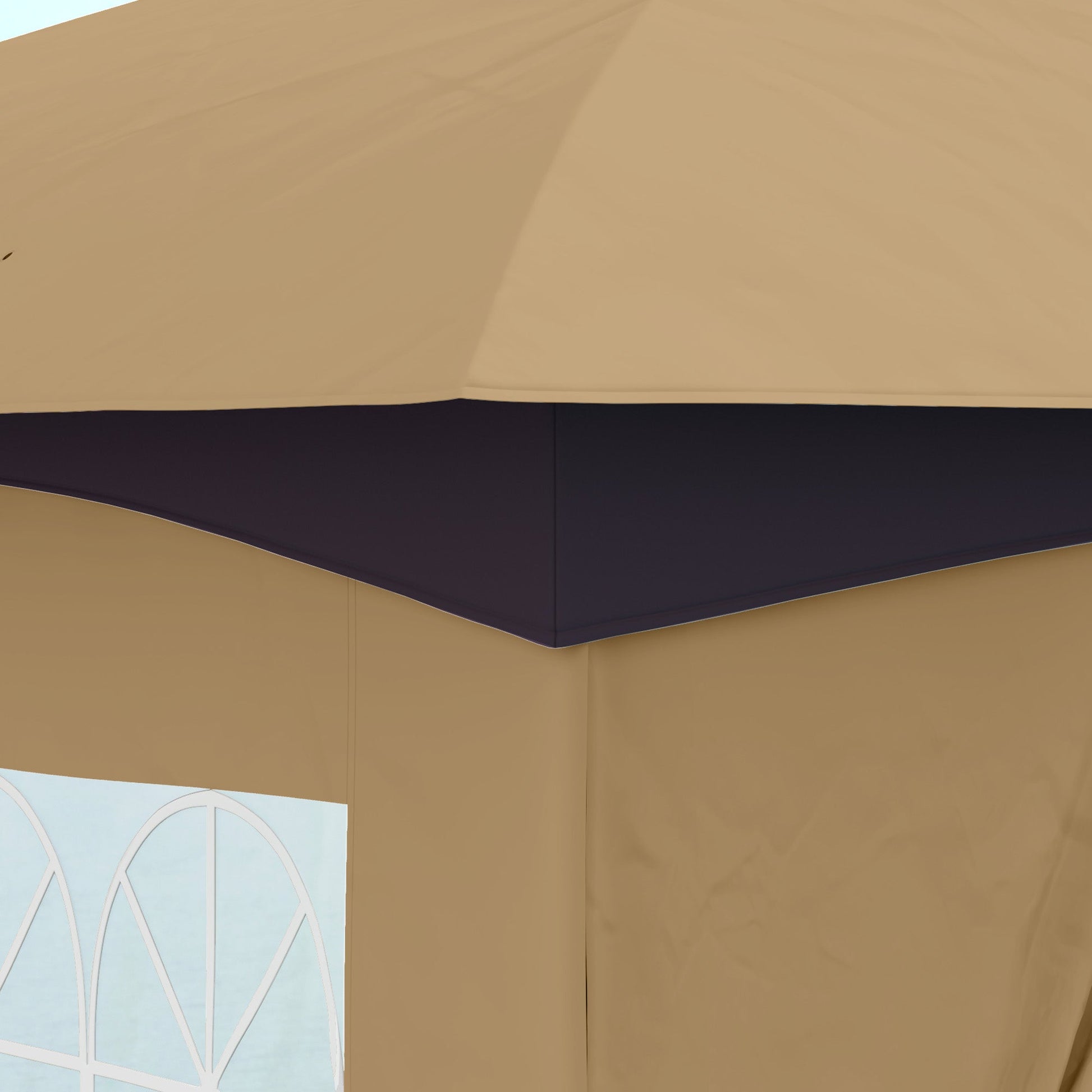  11' x 11' Outdoor Gazebo, Double Roof Patio Gazebo Canopy Shelter, UV Protected, with Curtains, Church Windows, Galvanised Steel Frame for Lawn, Backyard and Deck, Beige