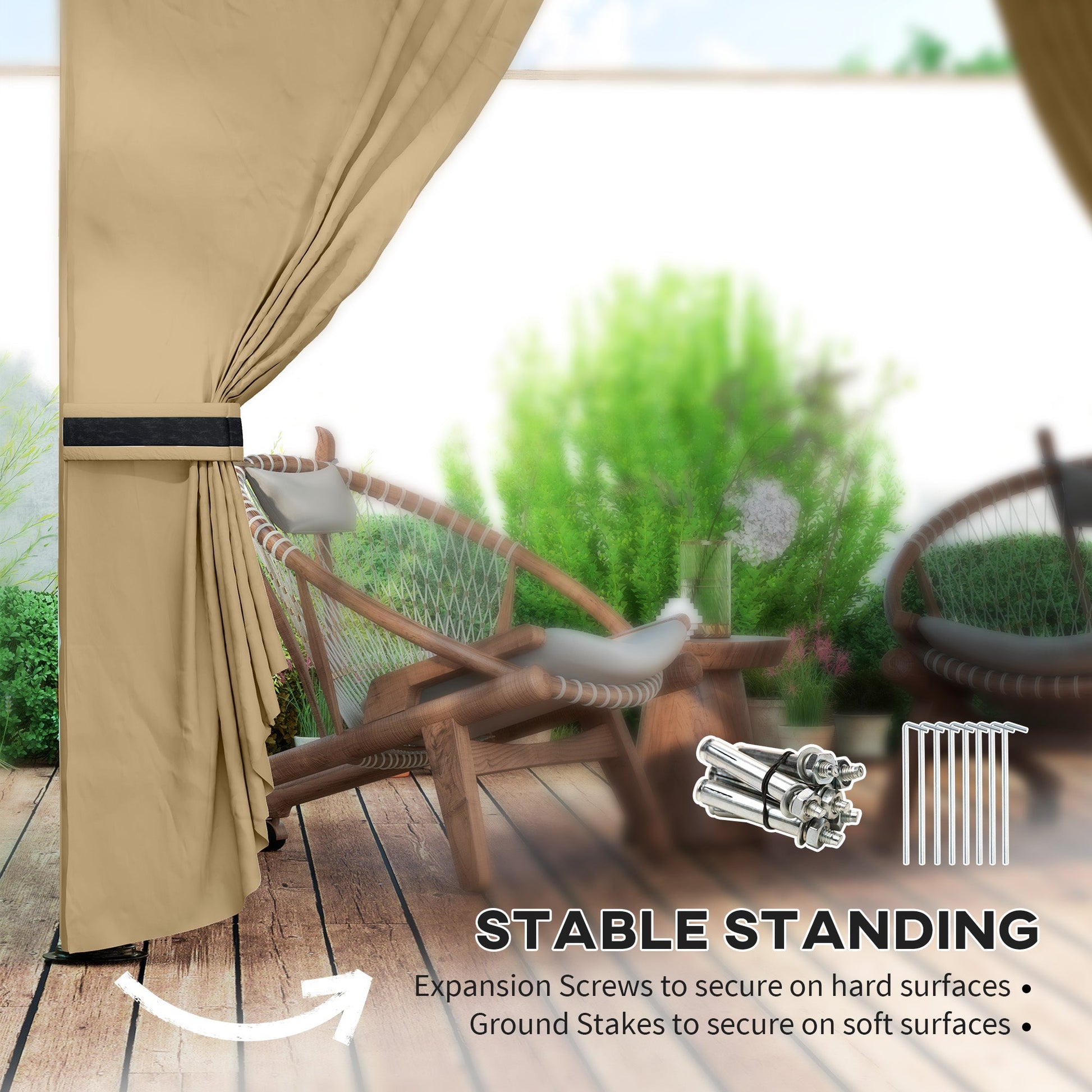  11' x 11' Outdoor Gazebo, Double Roof Patio Gazebo Canopy Shelter, UV Protected, with Curtains, Church Windows, Galvanised Steel Frame for Lawn, Backyard and Deck, Beige