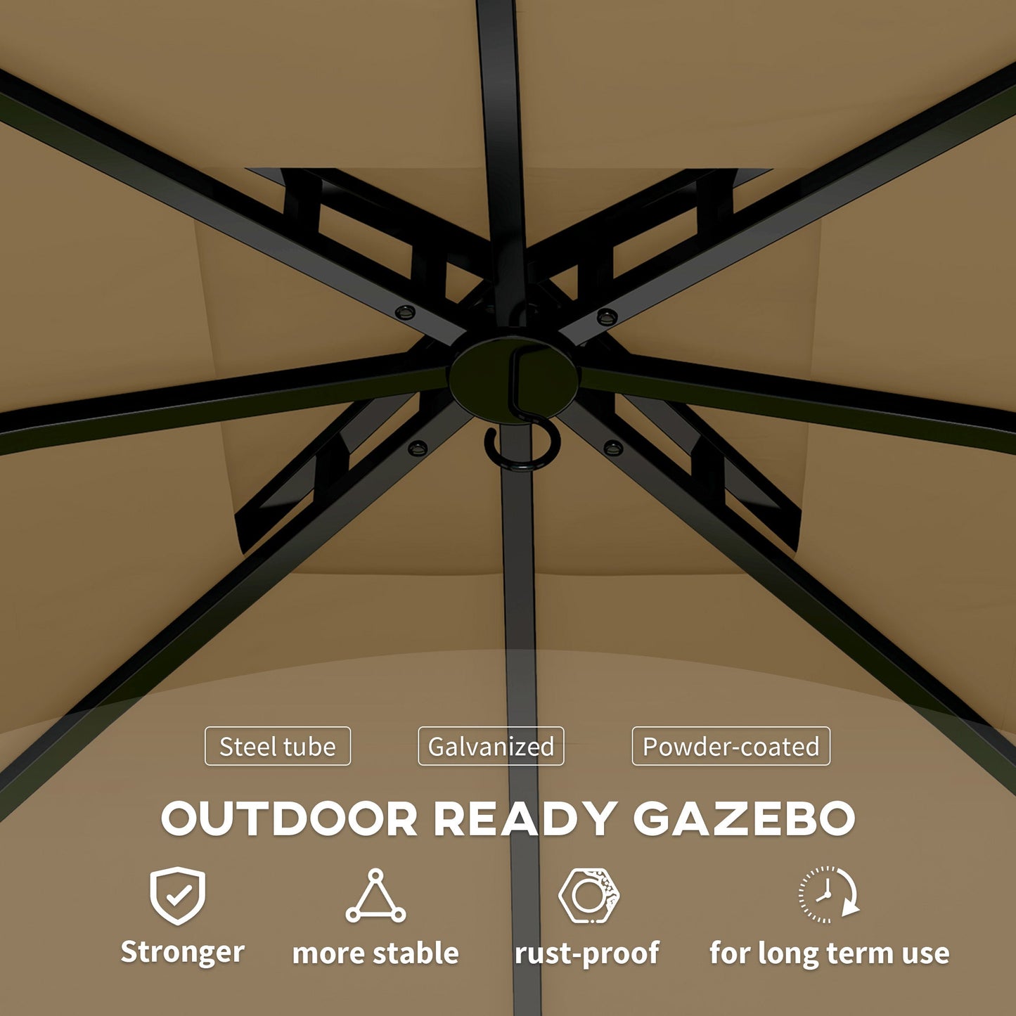  11' x 11' Outdoor Gazebo, Double Roof Patio Gazebo Canopy Shelter, UV Protected, with Curtains, Church Windows, Galvanised Steel Frame for Lawn, Backyard and Deck, Beige