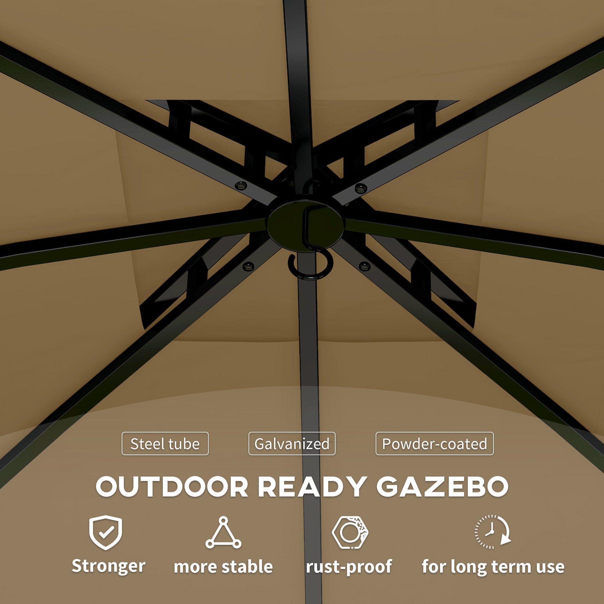  11' x 11' Outdoor Gazebo, Double Roof Patio Gazebo Canopy Shelter, UV Protected, with Curtains, Church Windows, Galvanised Steel Frame for Lawn, Backyard and Deck, Beige