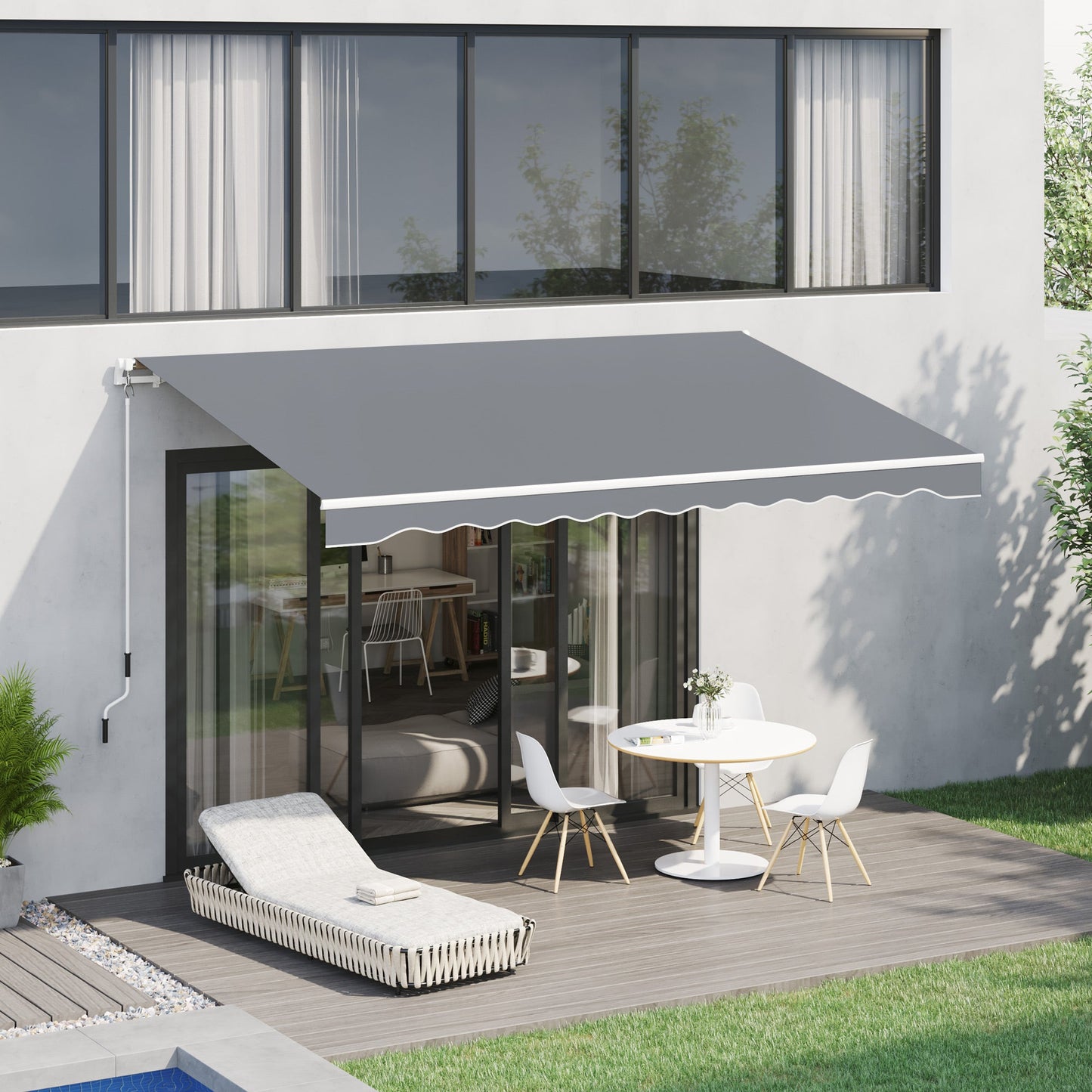 13' x 8' Manual Retractable Patio Awning Sun Shade Outdoor Deck Window Door Canopy Shelter Aluminum Frame Grey