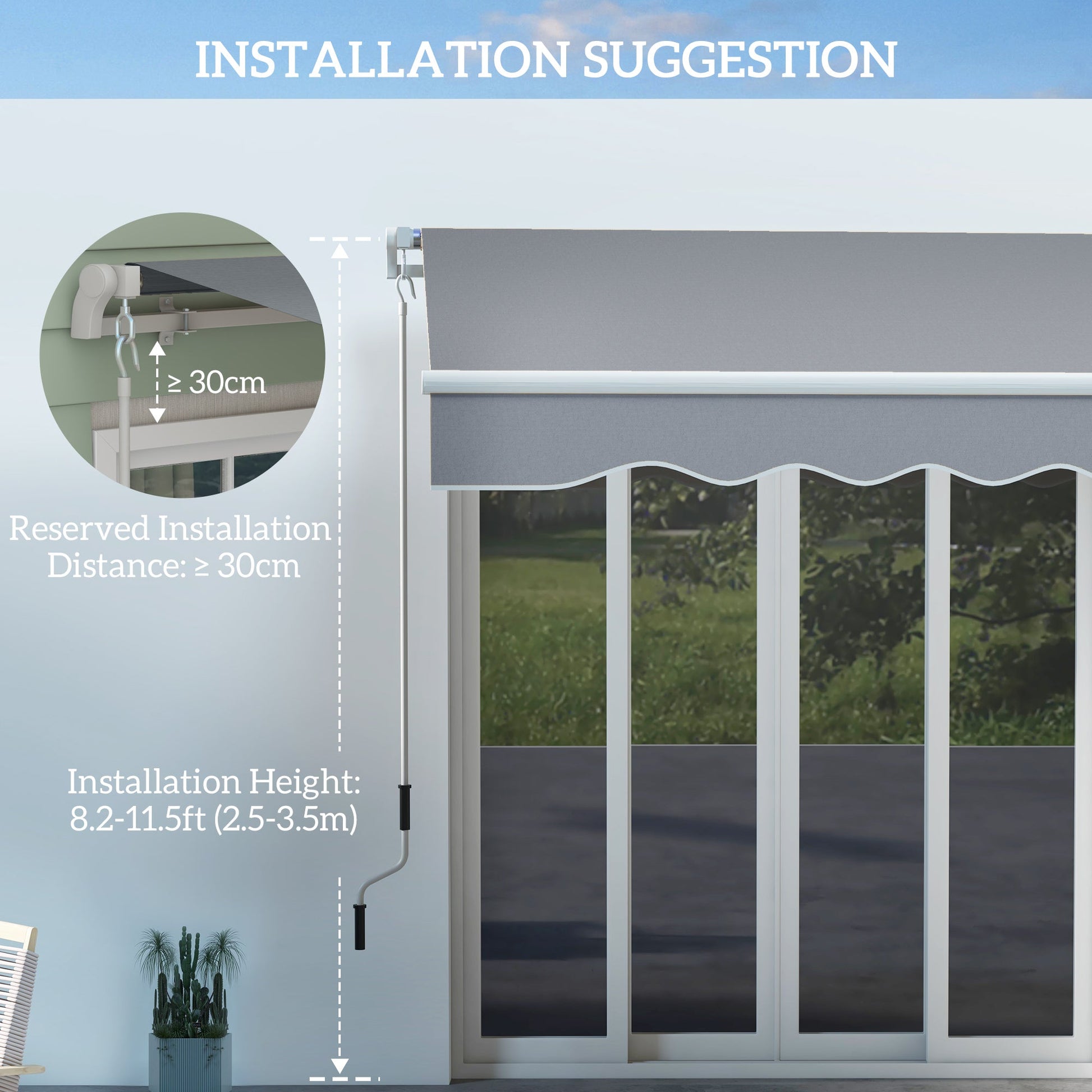 13' x 8' Manual Retractable Patio Awning Sun Shade Outdoor Deck Window Door Canopy Shelter Aluminum Frame Grey