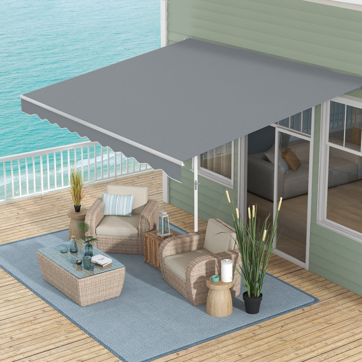 13' x 8' Manual Retractable Patio Awning Sun Shade Outdoor Deck Window Door Canopy Shelter Aluminum Frame Grey
