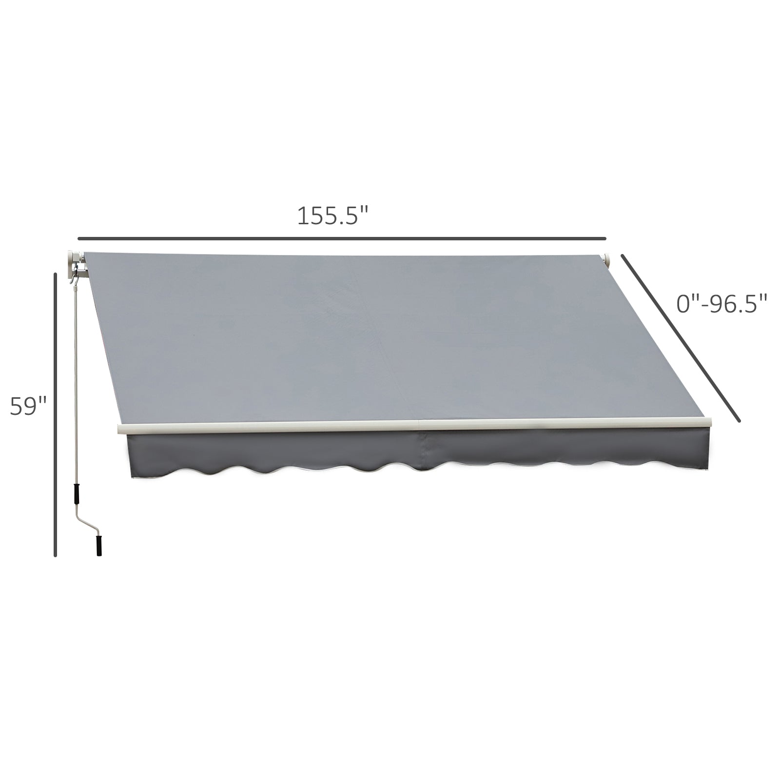 13' x 8' Manual Retractable Patio Awning Sun Shade Outdoor Deck Window Door Canopy Shelter Aluminum Frame Grey