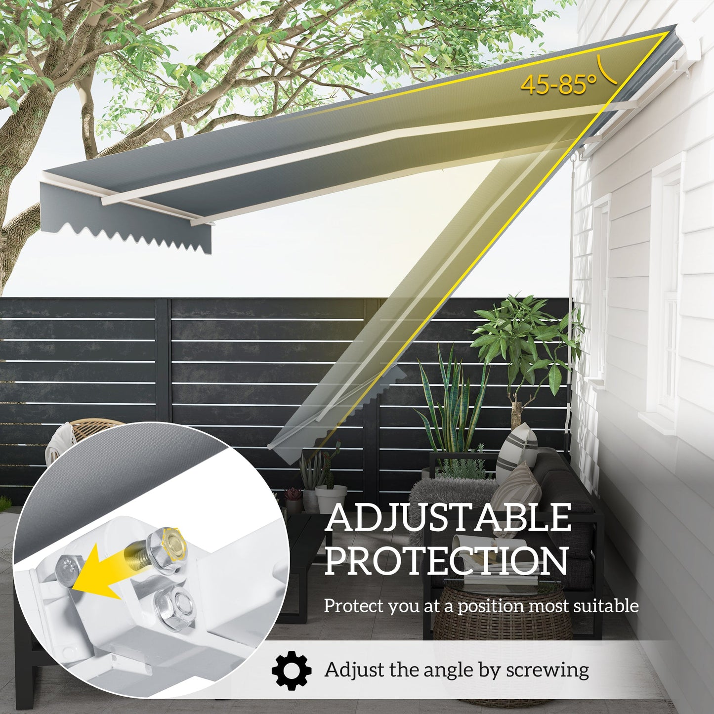 13' x 8' Manual Retractable Patio Awning Sun Shade Outdoor Deck Window Door Canopy Shelter Aluminum Frame Grey