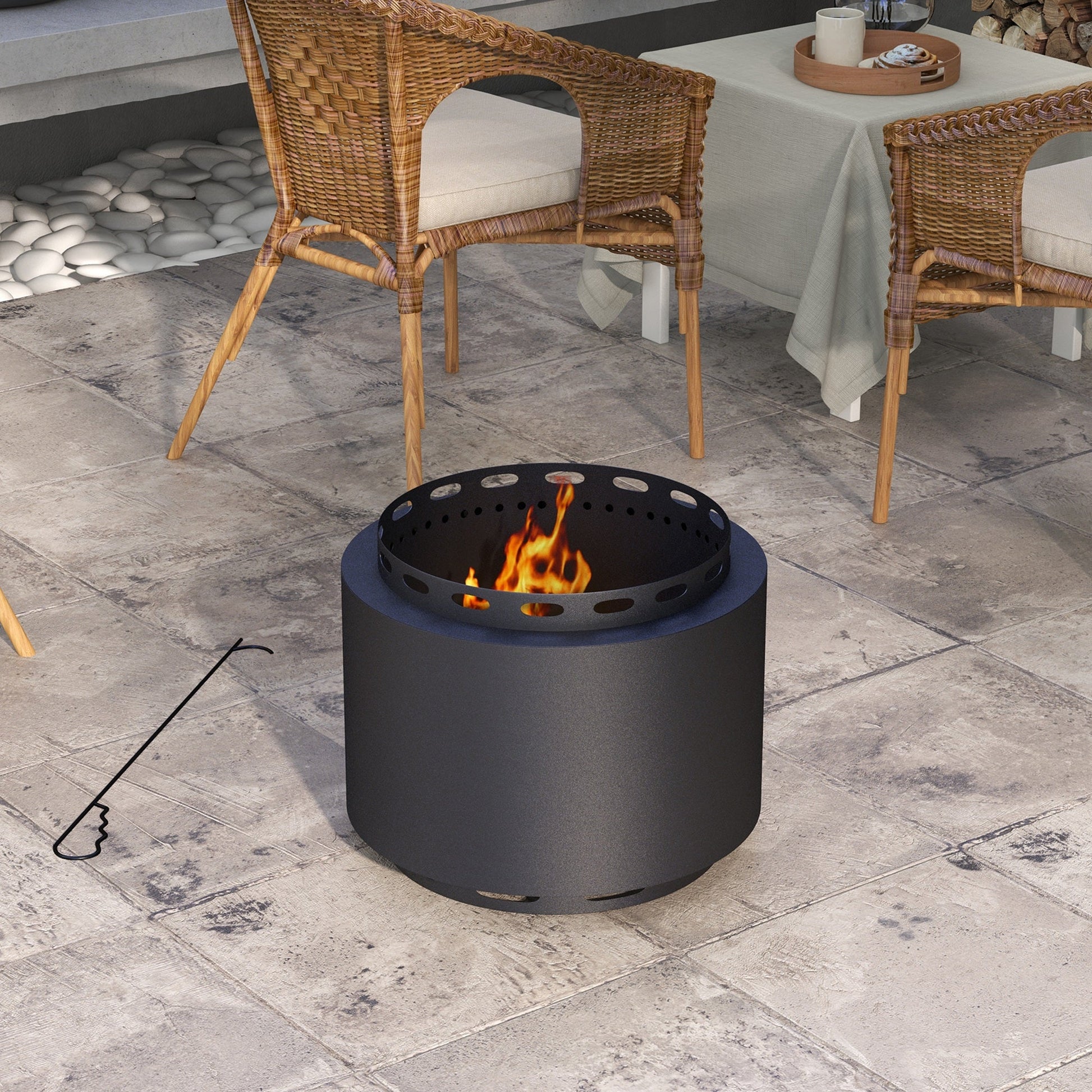 Smokeless Fire Pit, 19" Portable Wood Burning Firepit with Poker for Garden Camping Bonfire Party, Metal, Black