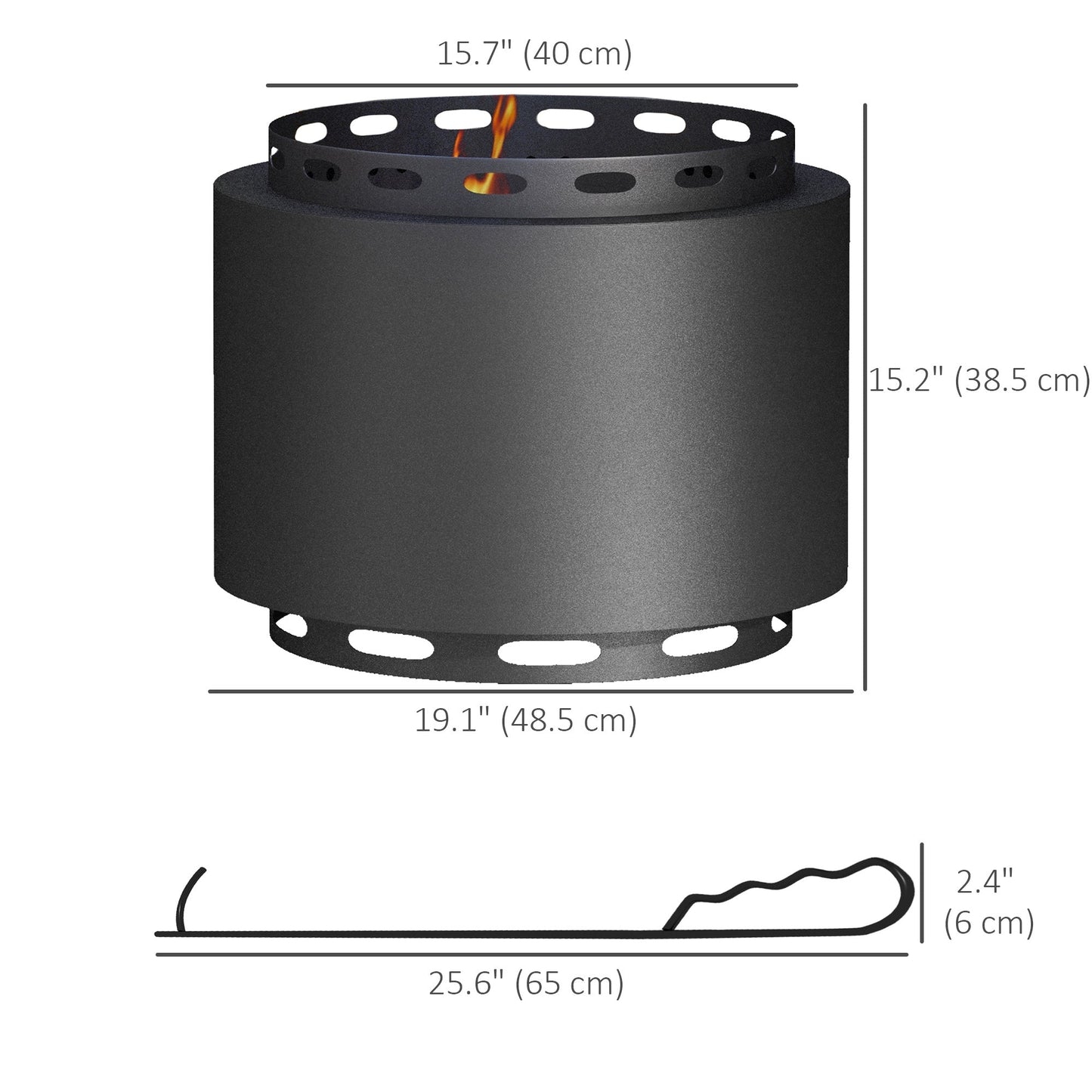 Smokeless Fire Pit, 19" Portable Wood Burning Firepit with Poker for Garden Camping Bonfire Party, Metal, Black