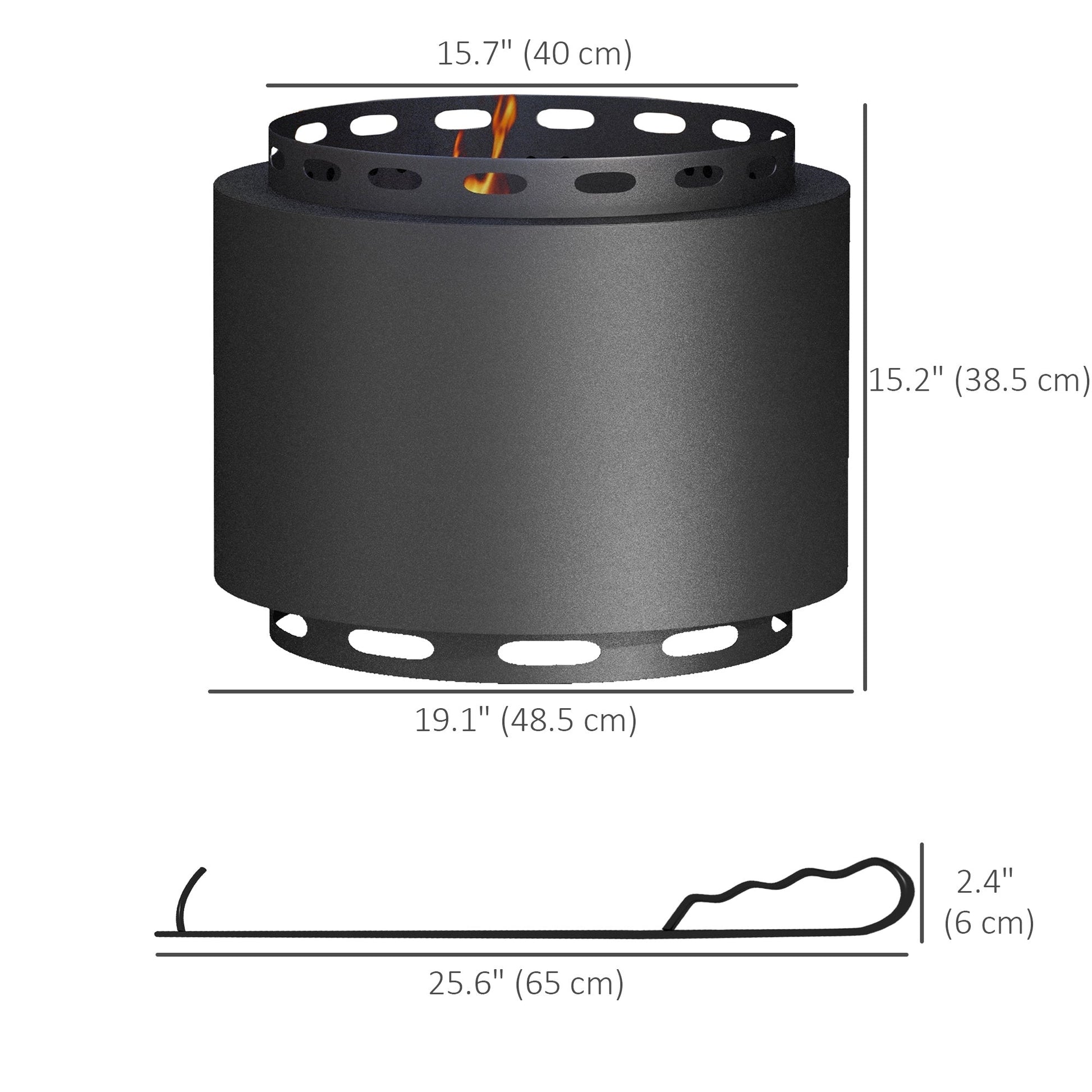 Smokeless Fire Pit, 19" Portable Wood Burning Firepit with Poker for Garden Camping Bonfire Party, Metal, Black