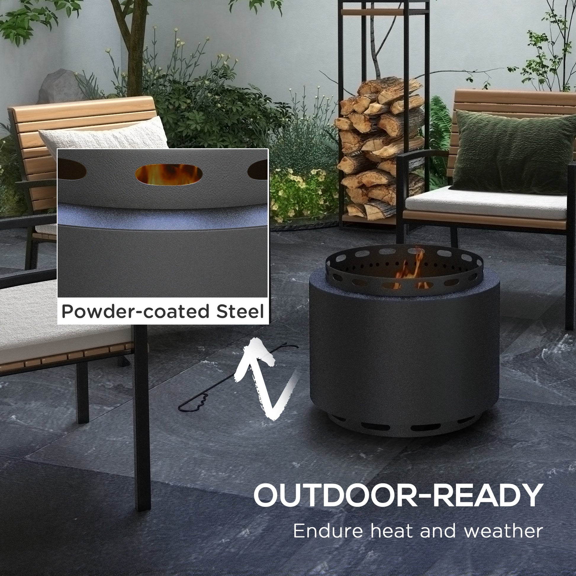 Smokeless Fire Pit, 19" Portable Wood Burning Firepit with Poker for Garden Camping Bonfire Party, Metal, Black