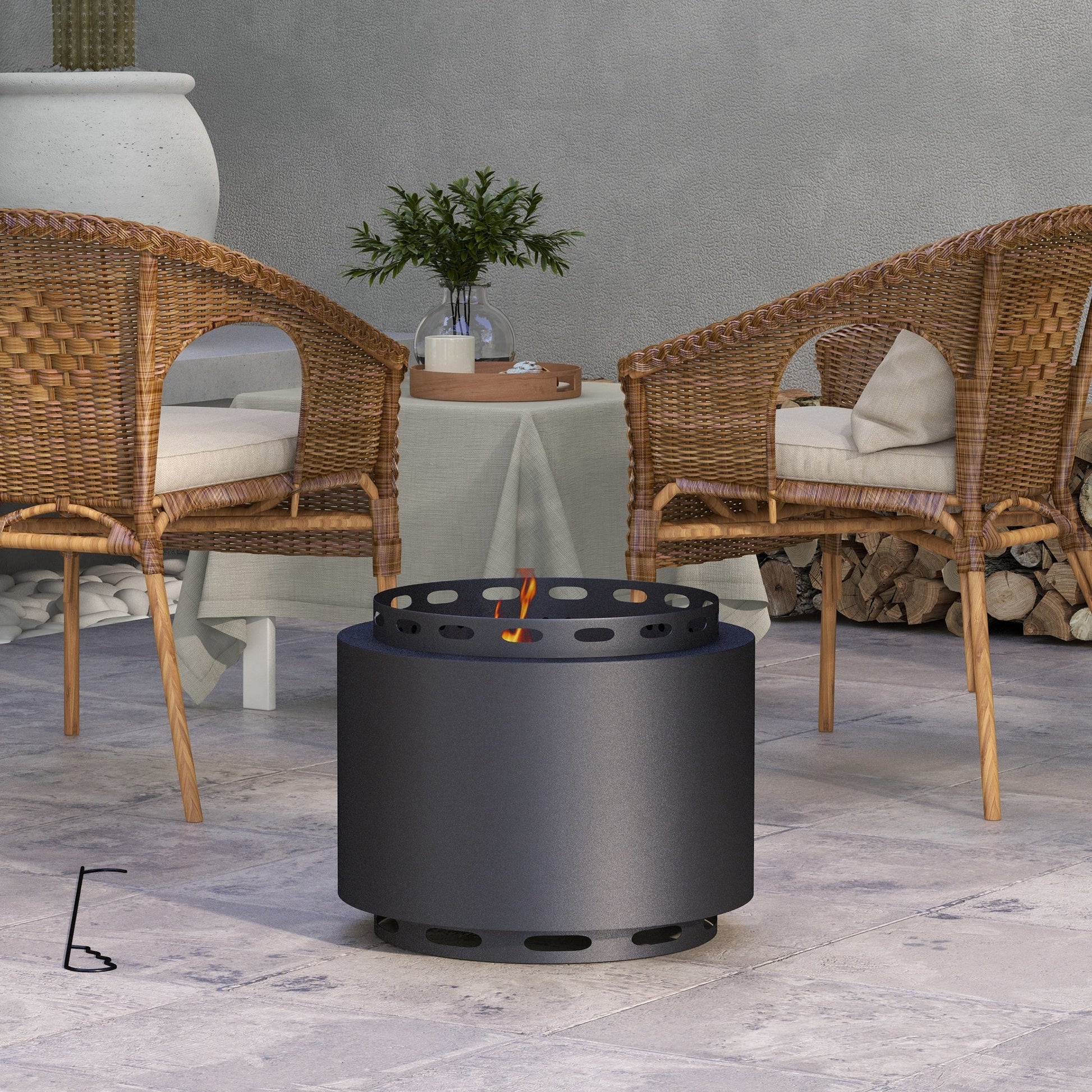 Smokeless Fire Pit, 19" Portable Wood Burning Firepit with Poker for Garden Camping Bonfire Party, Metal, Black