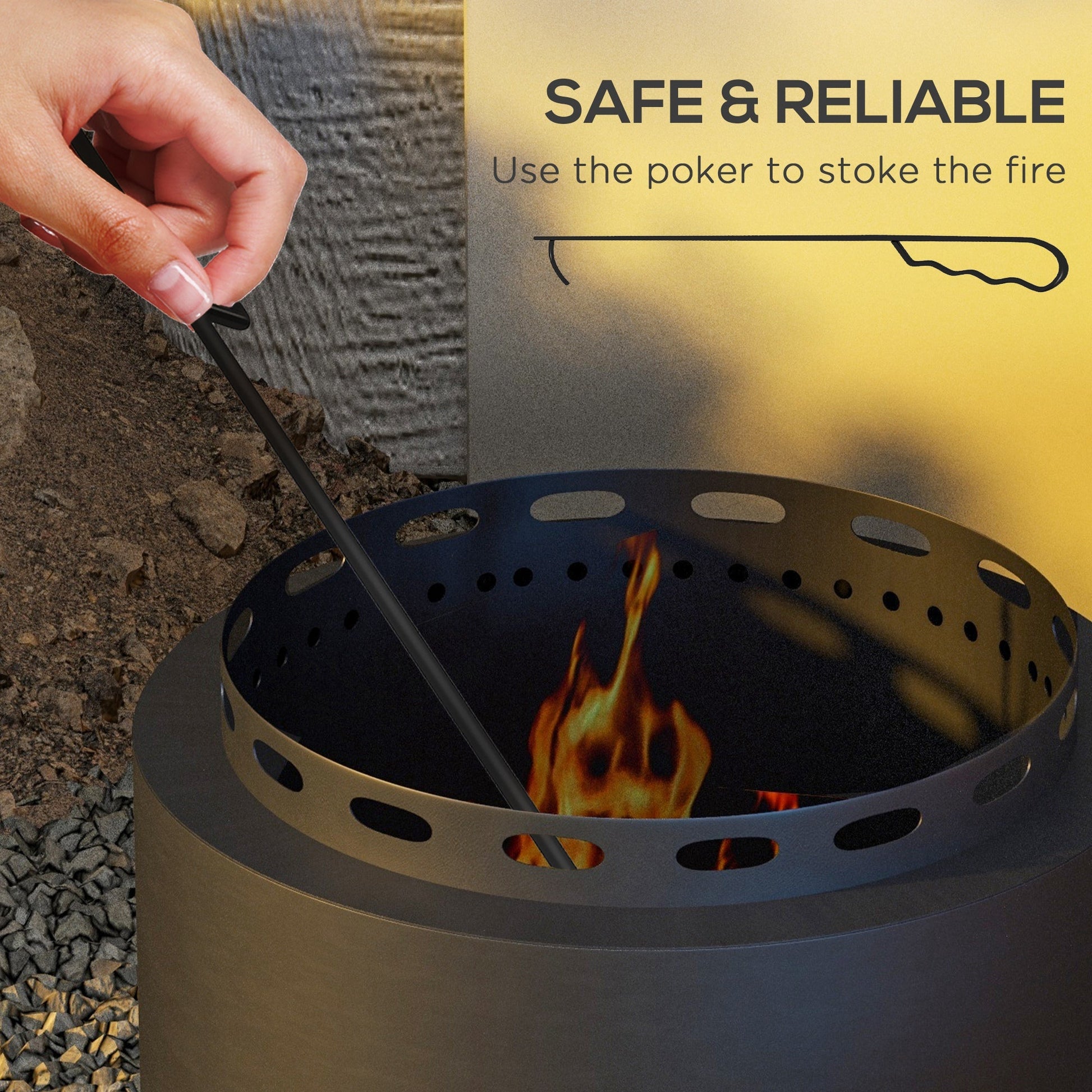 Smokeless Fire Pit, 19" Portable Wood Burning Firepit with Poker for Garden Camping Bonfire Party, Metal, Black