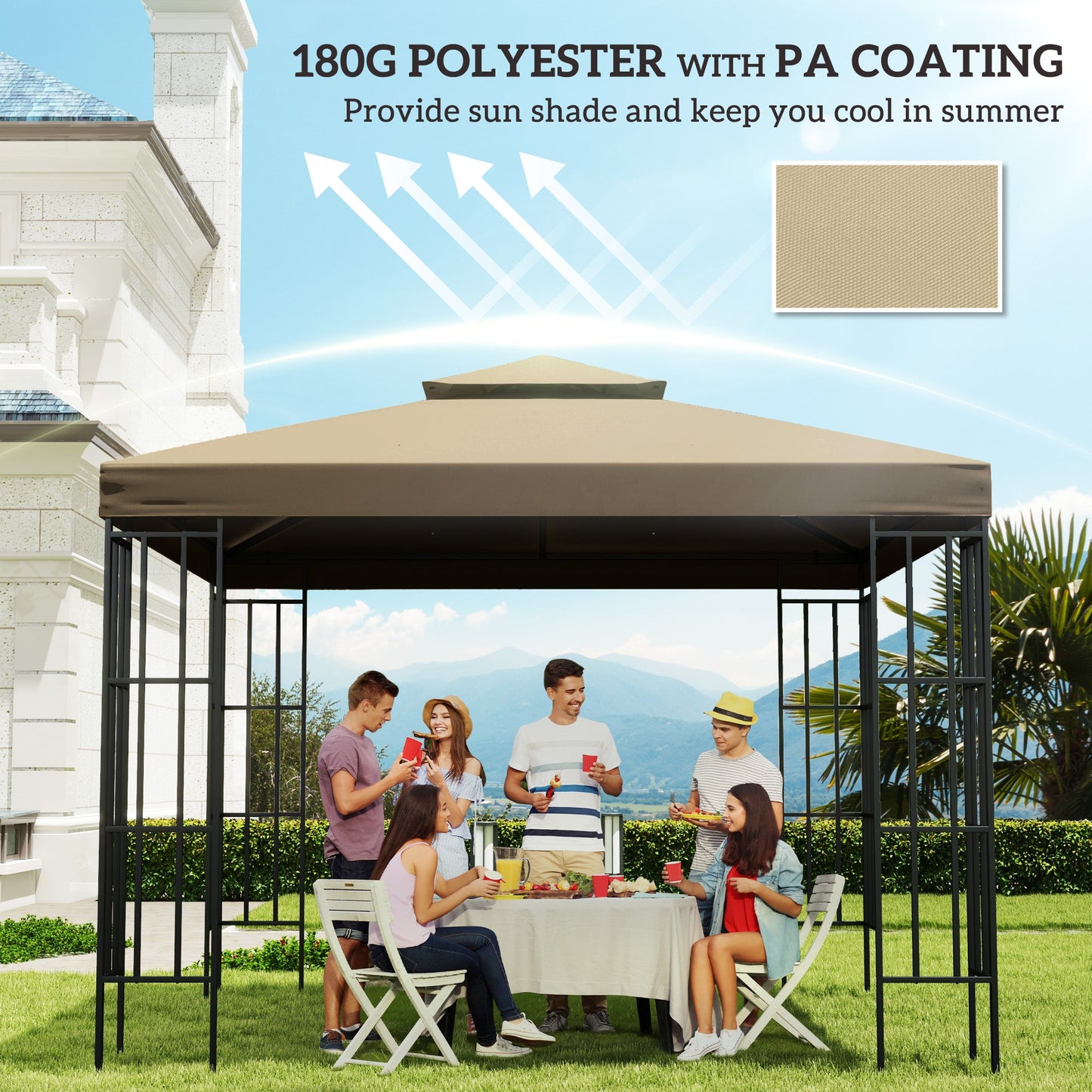 9.8' x 9.8' Square 2-Tier Gazebo Canopy Replacement Top Cover Outdoor Garden Sun Shade, Beige