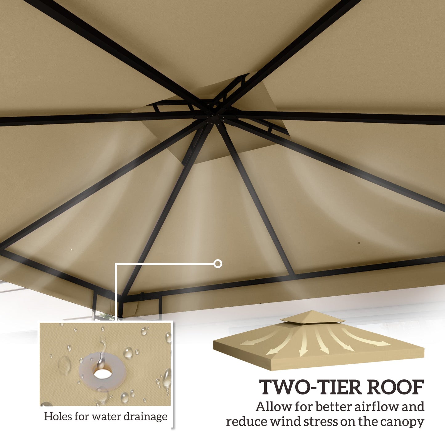9.8' x 9.8' Square 2-Tier Gazebo Canopy Replacement Top Cover Outdoor Garden Sun Shade, Beige