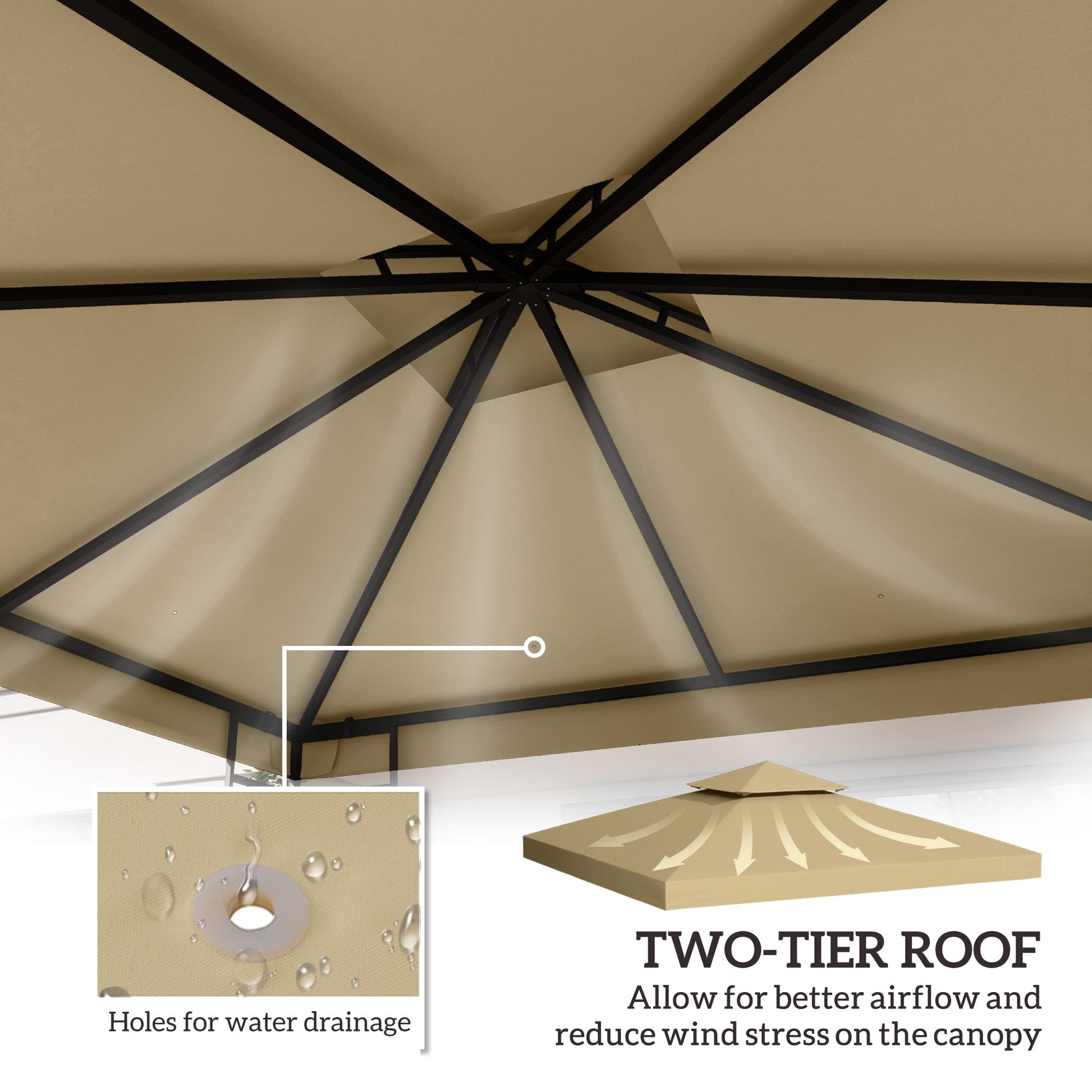 9.8' x 9.8' Square 2-Tier Gazebo Canopy Replacement Top Cover Outdoor Garden Sun Shade, Beige