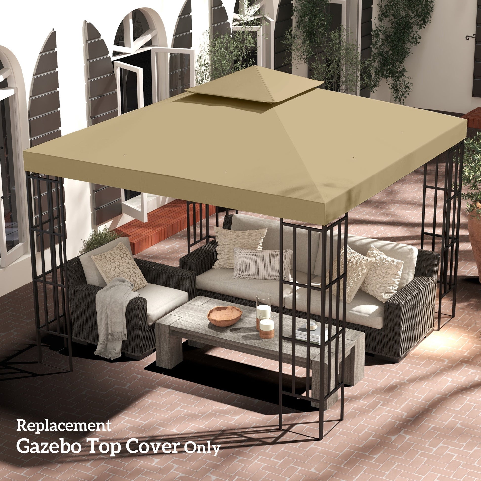 9.8' x 9.8' Square 2-Tier Gazebo Canopy Replacement Top Cover Outdoor Garden Sun Shade, Beige