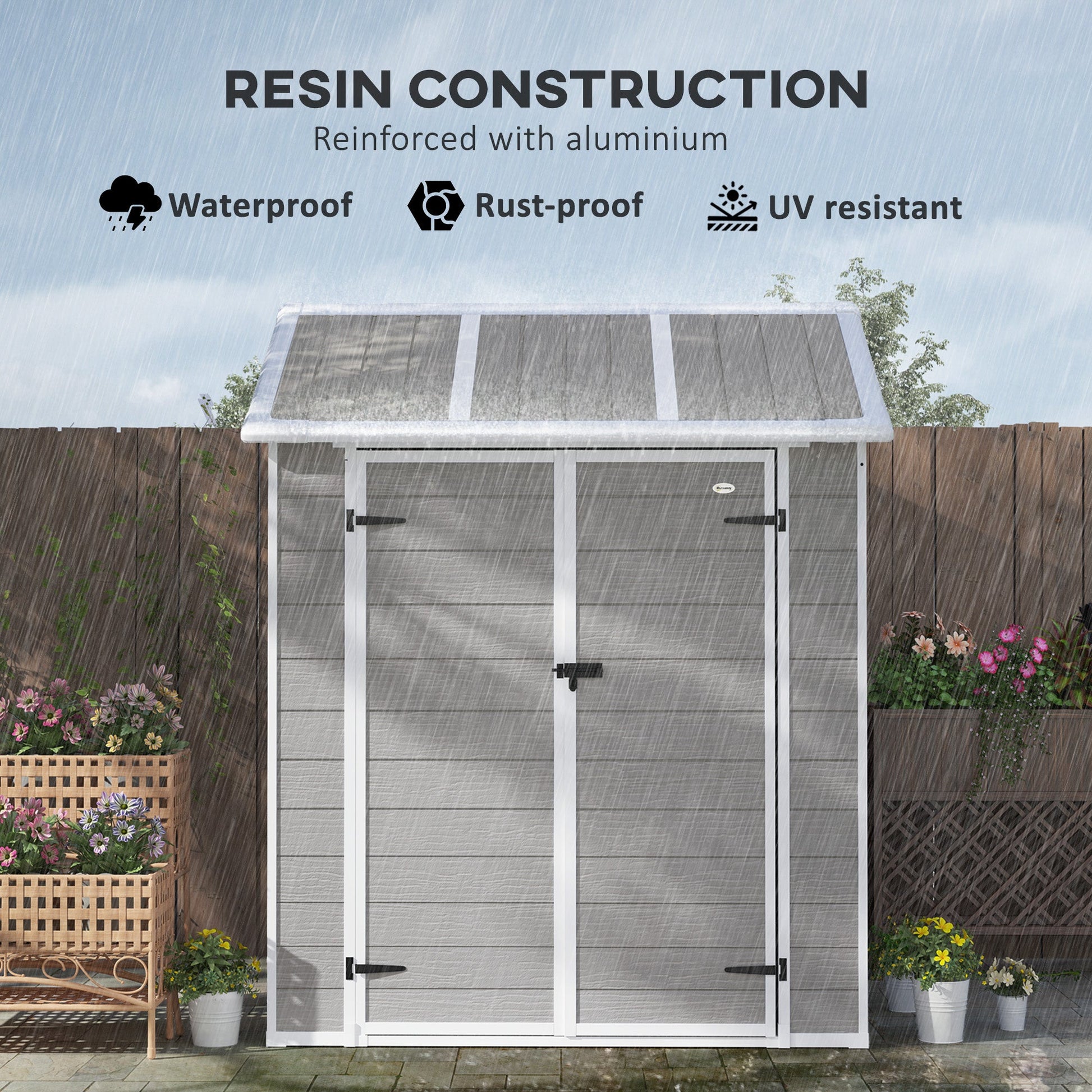 6' x 6' Outdoor Storage Shed, Resin Plastic Shed with Floor, Window, Lockable Doors and Vents, All-Weather Garden Shed for Backyard, Patio, Lawn, Grey
