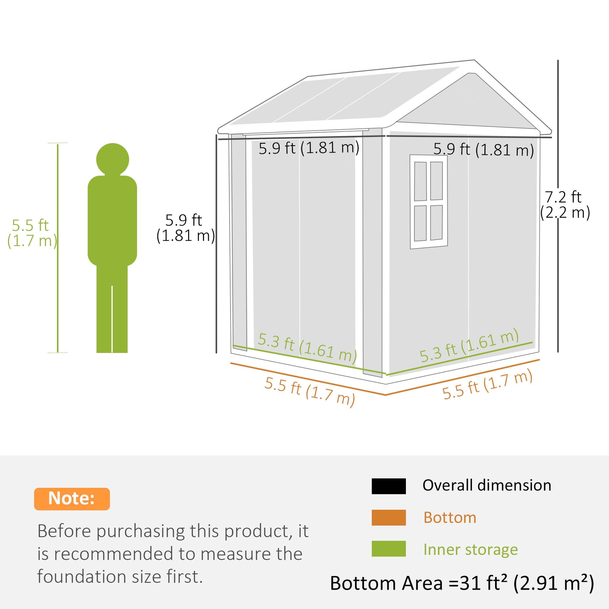 6' x 6' Outdoor Storage Shed, Resin Plastic Shed with Floor, Window, Lockable Doors and Vents, All-Weather Garden Shed for Backyard, Patio, Lawn, Grey