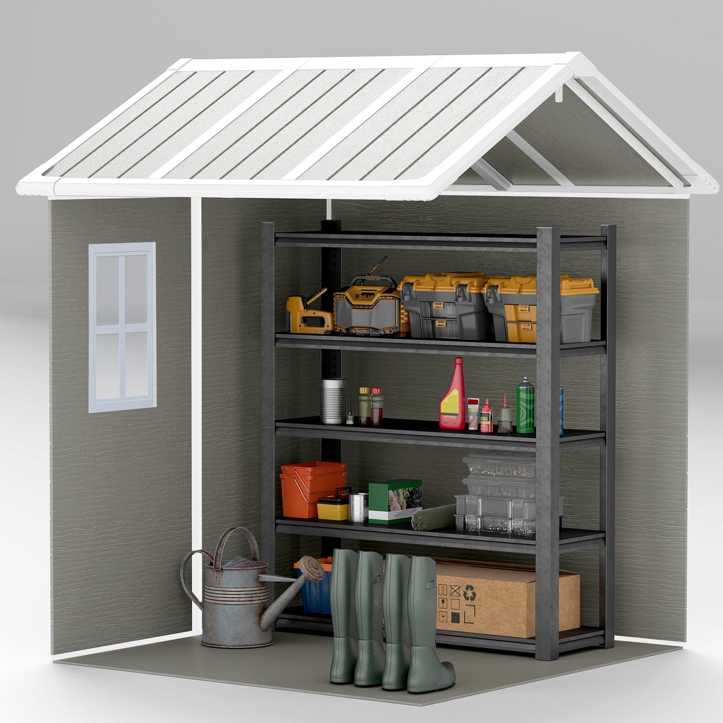 6' x 6' Outdoor Storage Shed, Resin Plastic Shed with Floor, Window, Lockable Doors and Vents, All-Weather Garden Shed for Backyard, Patio, Lawn, Grey