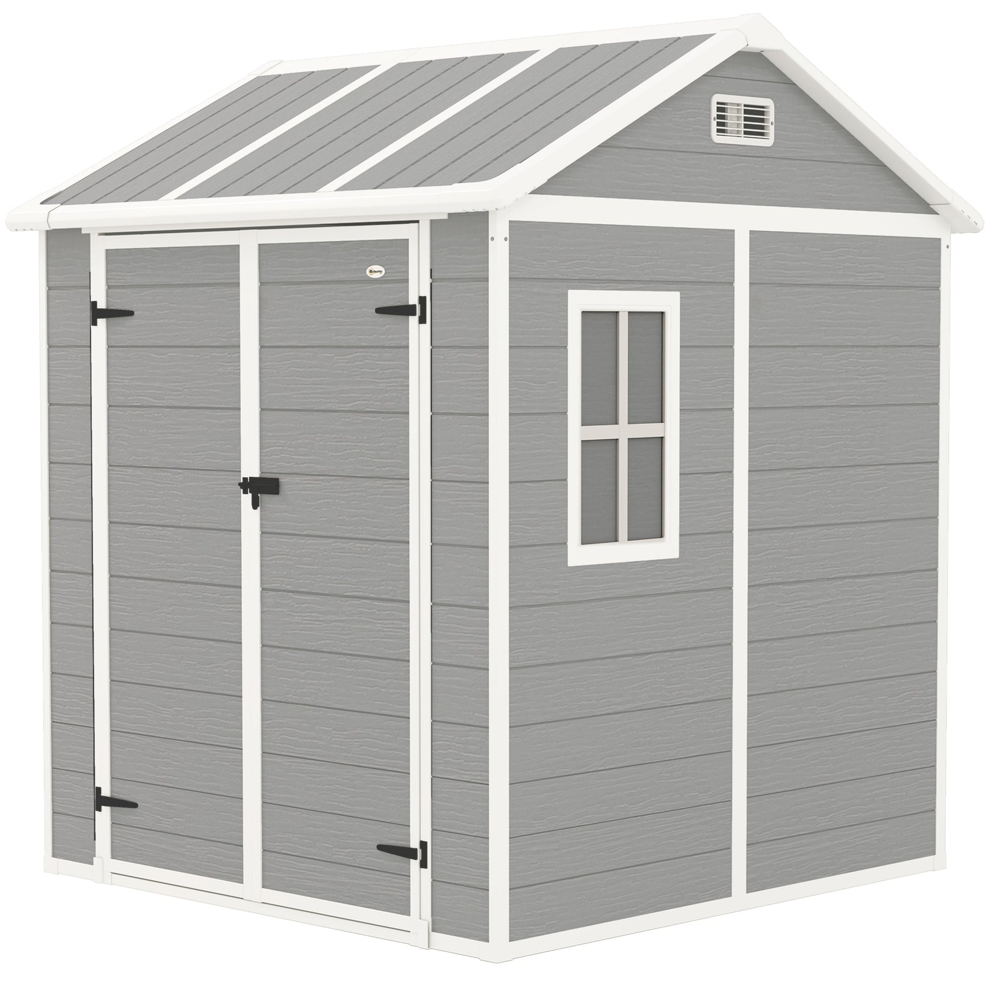 6' x 6' Outdoor Storage Shed, Resin Plastic Shed with Floor, Window, Lockable Doors and Vents, All-Weather Garden Shed for Backyard, Patio, Lawn, Grey