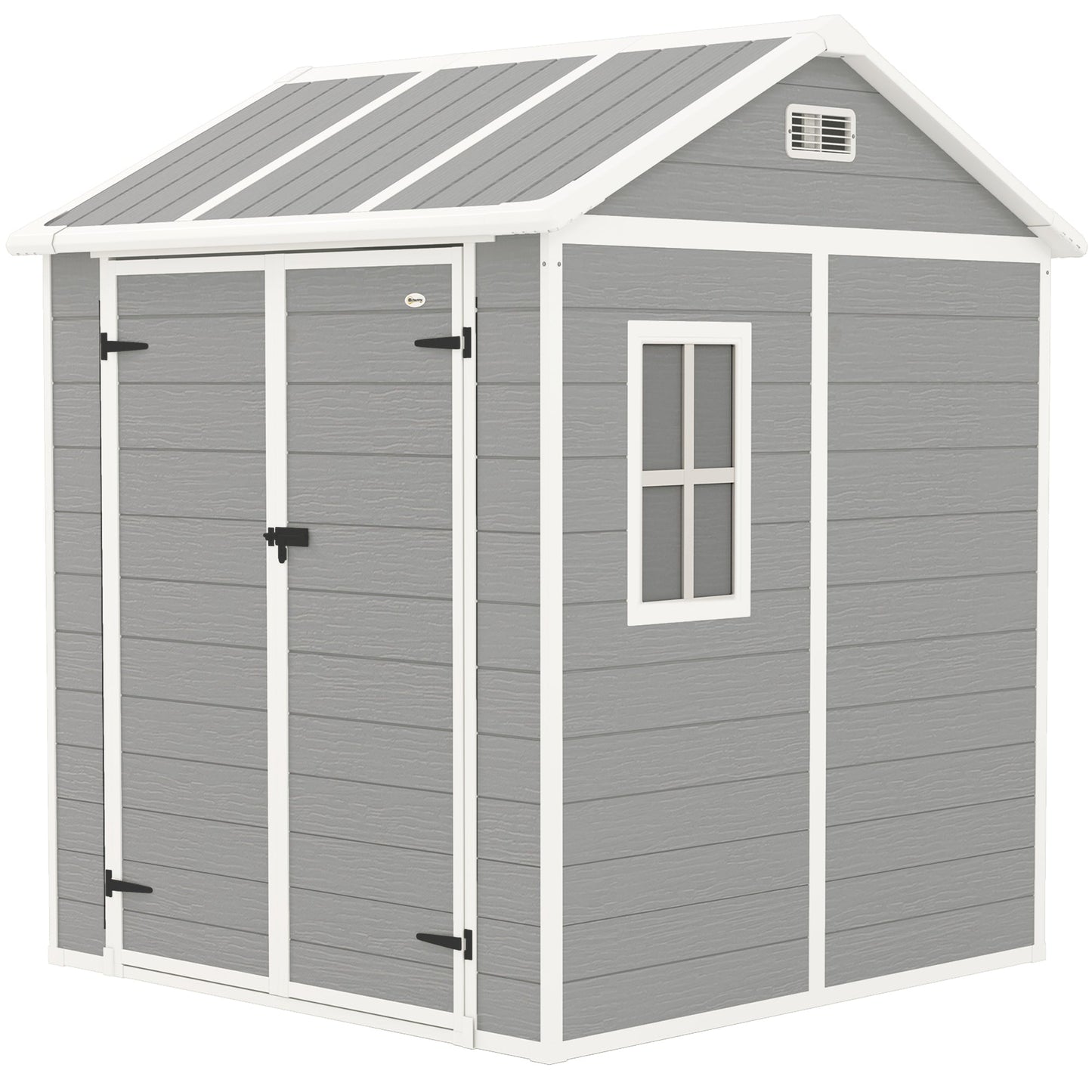 6' x 6' Outdoor Storage Shed, Resin Plastic Shed with Floor, Window, Lockable Doors and Vents, All-Weather Garden Shed for Backyard, Patio, Lawn, Grey
