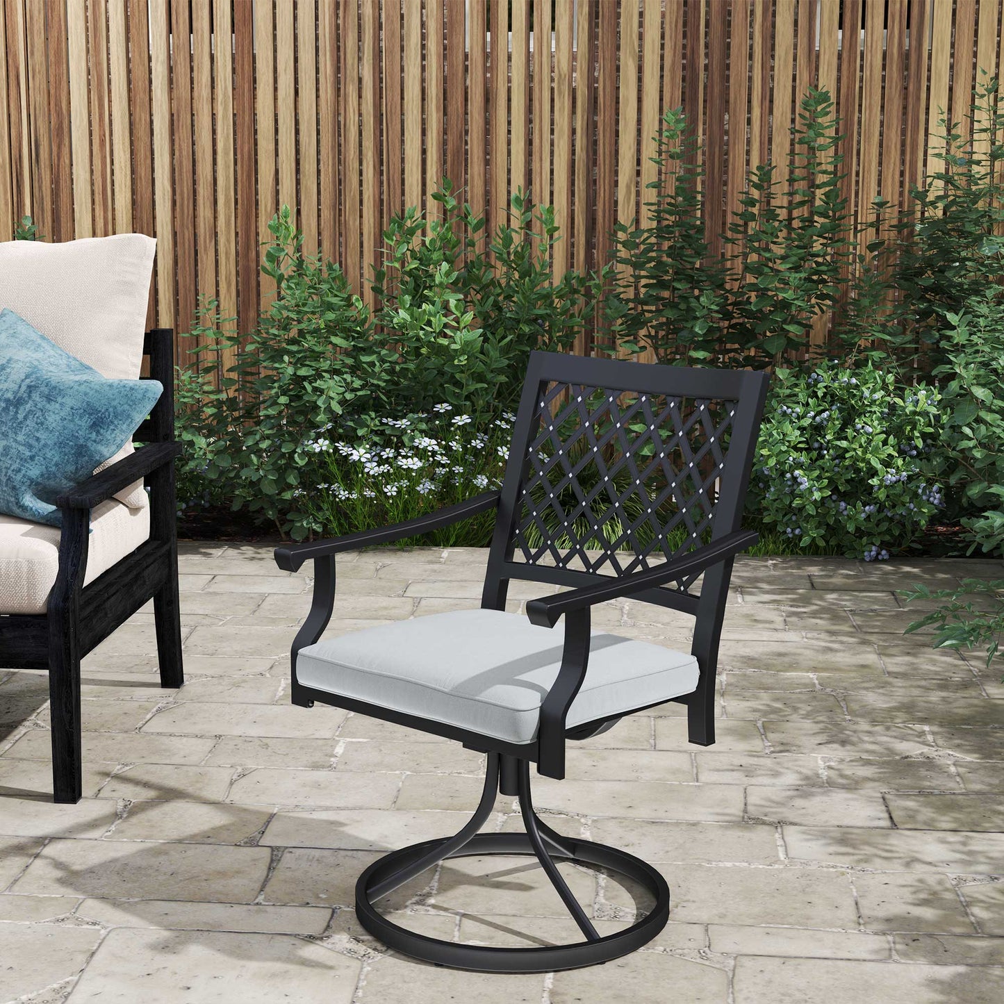 Swivel Patio Chairs Set of 2, Metal Swivel Rocker Chairs with Cushion and Armrests, Outdoor Swivel Chairs for Backyard, Garden, Patio