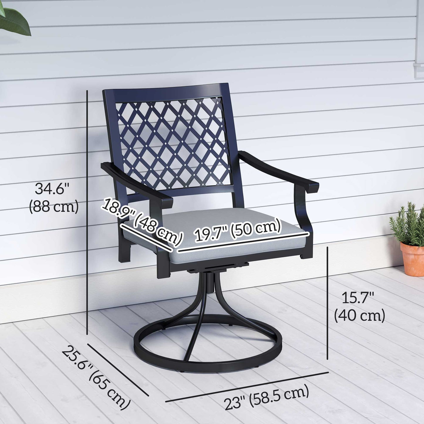 Swivel Patio Chairs Set of 2, Metal Swivel Rocker Chairs with Cushion and Armrests, Outdoor Swivel Chairs for Backyard, Garden, Patio