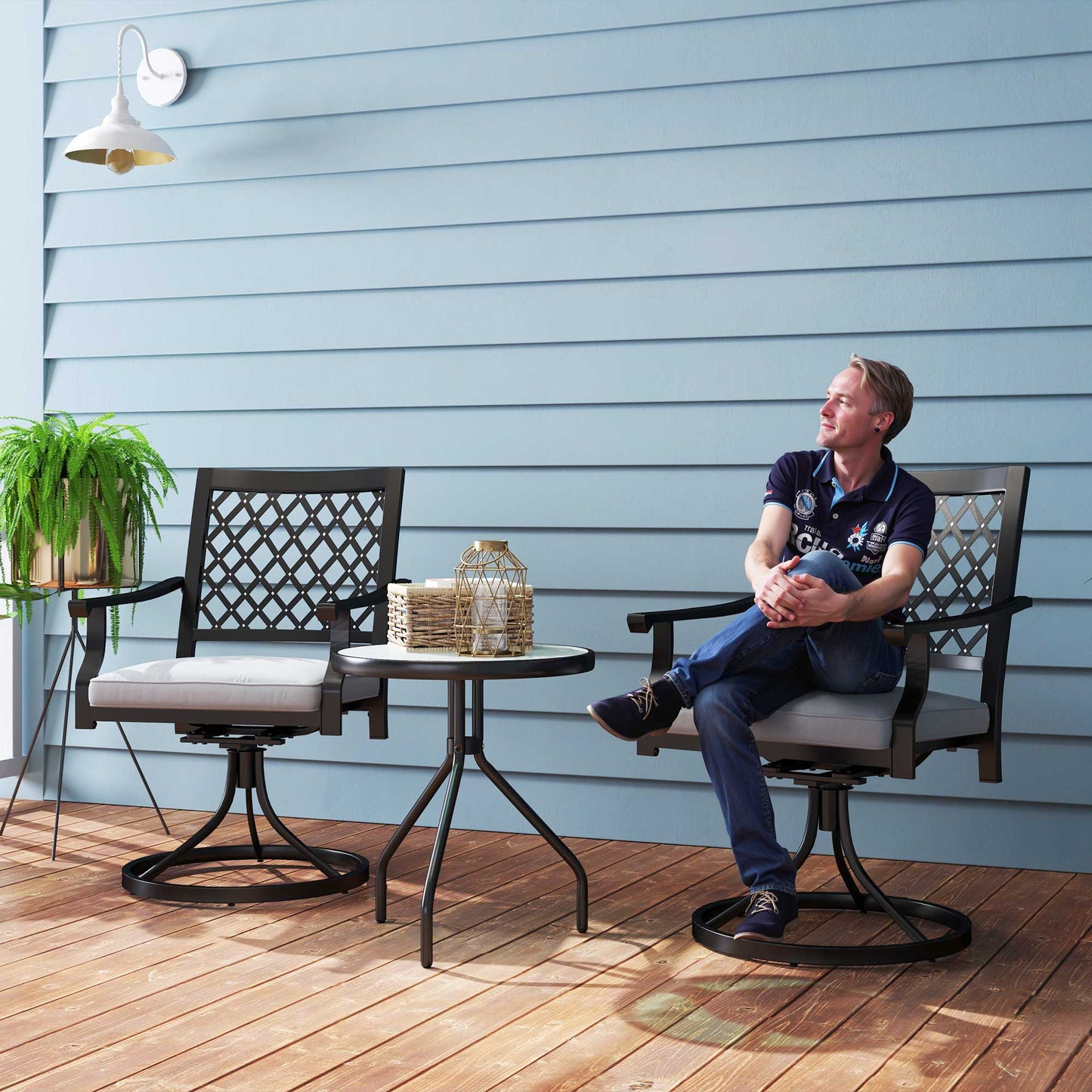 Swivel Patio Chairs Set of 2, Metal Swivel Rocker Chairs with Cushion and Armrests, Outdoor Swivel Chairs for Backyard, Garden, Patio