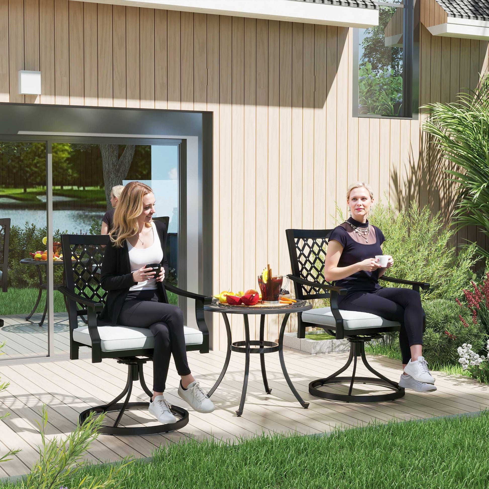 Swivel Patio Chairs Set of 2, Metal Swivel Rocker Chairs with Cushion and Armrests, Outdoor Swivel Chairs for Backyard, Garden, Patio