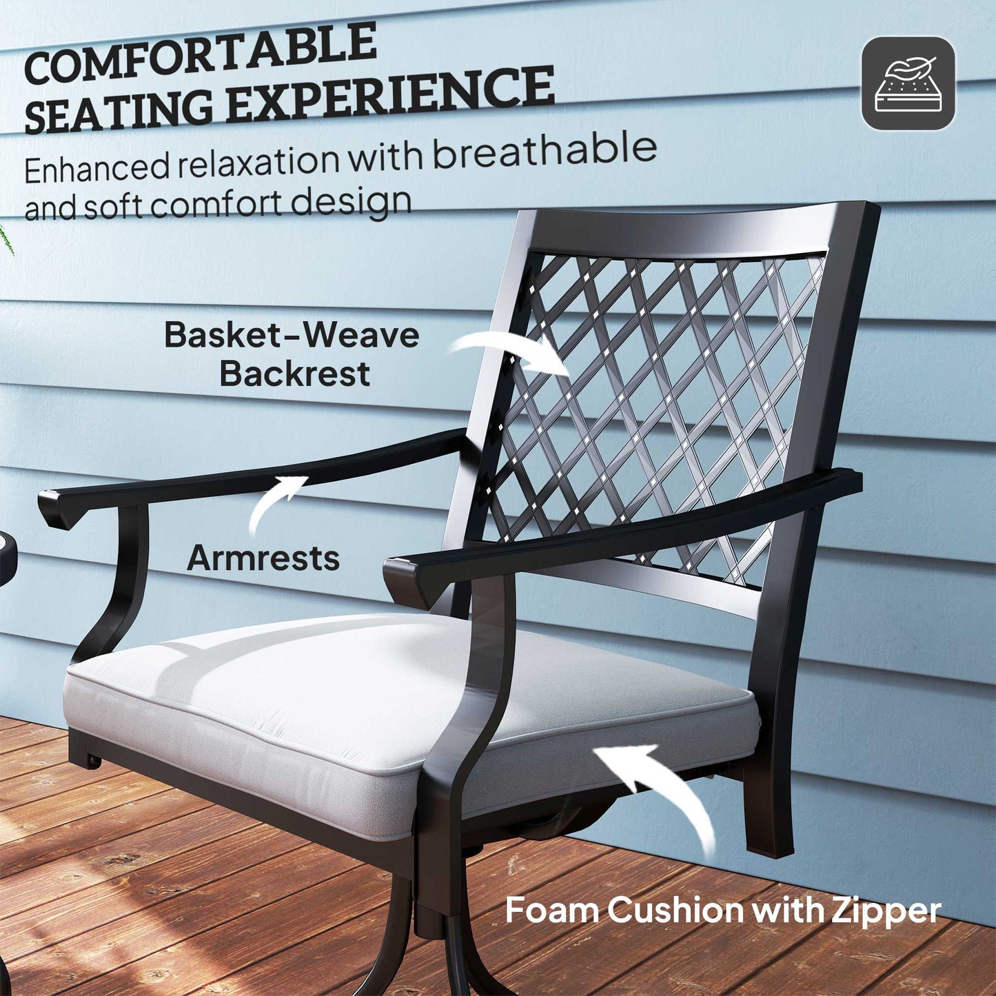 Swivel Patio Chairs Set of 2, Metal Swivel Rocker Chairs with Cushion and Armrests, Outdoor Swivel Chairs for Backyard, Garden, Patio