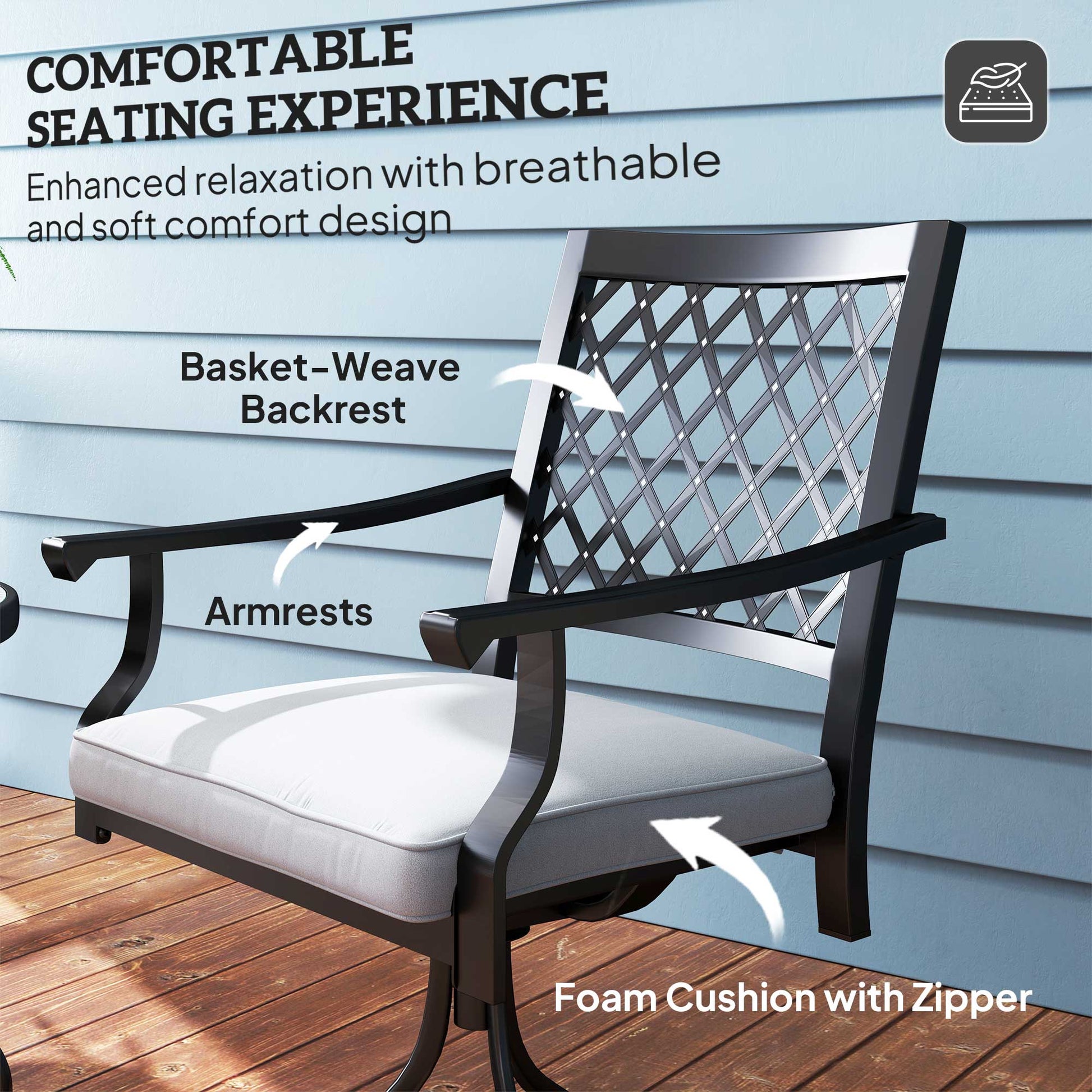 Swivel Patio Chairs Set of 2, Metal Swivel Rocker Chairs with Cushion and Armrests, Outdoor Swivel Chairs for Backyard, Garden, Patio