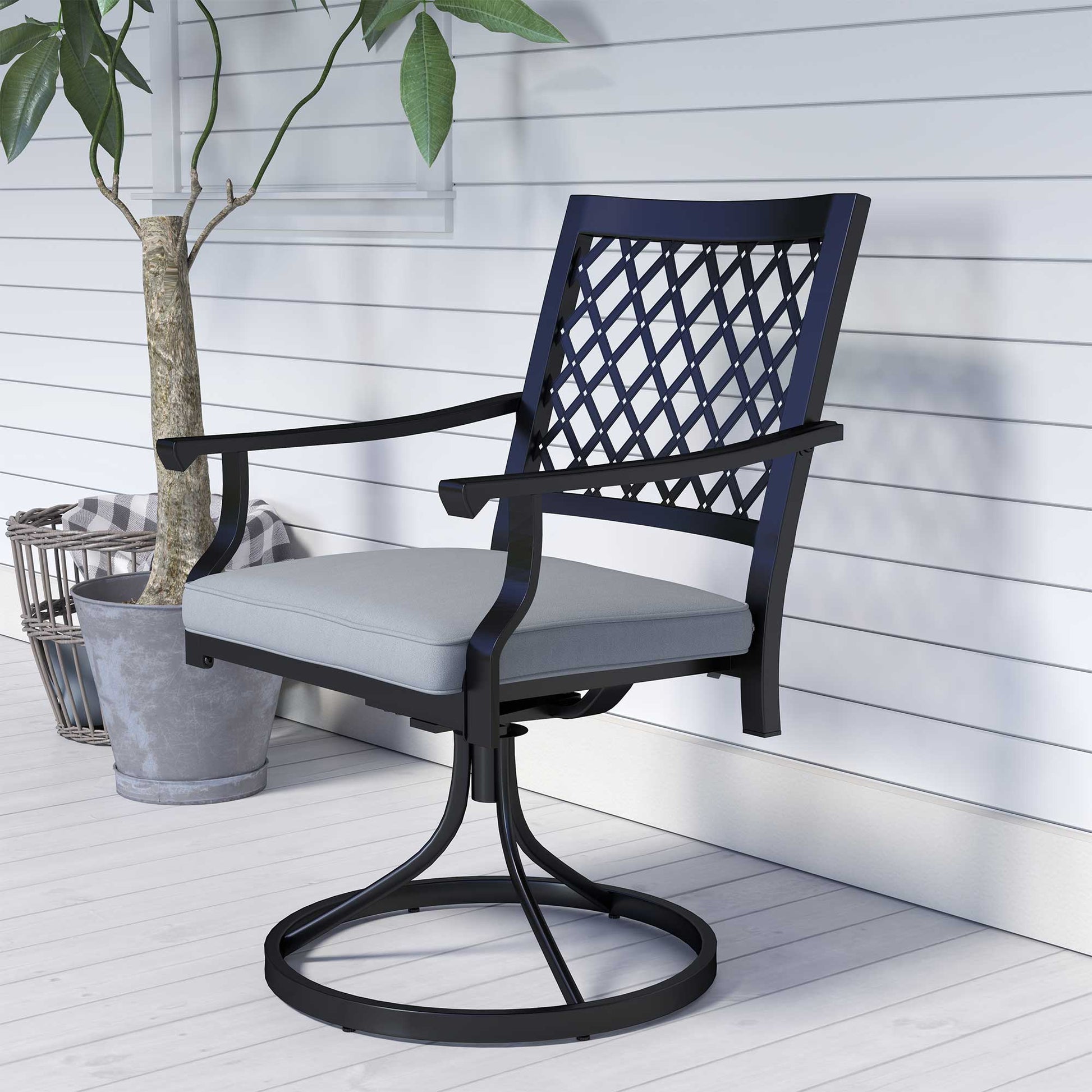 Swivel Patio Chairs Set of 2, Metal Swivel Rocker Chairs with Cushion and Armrests, Outdoor Swivel Chairs for Backyard, Garden, Patio