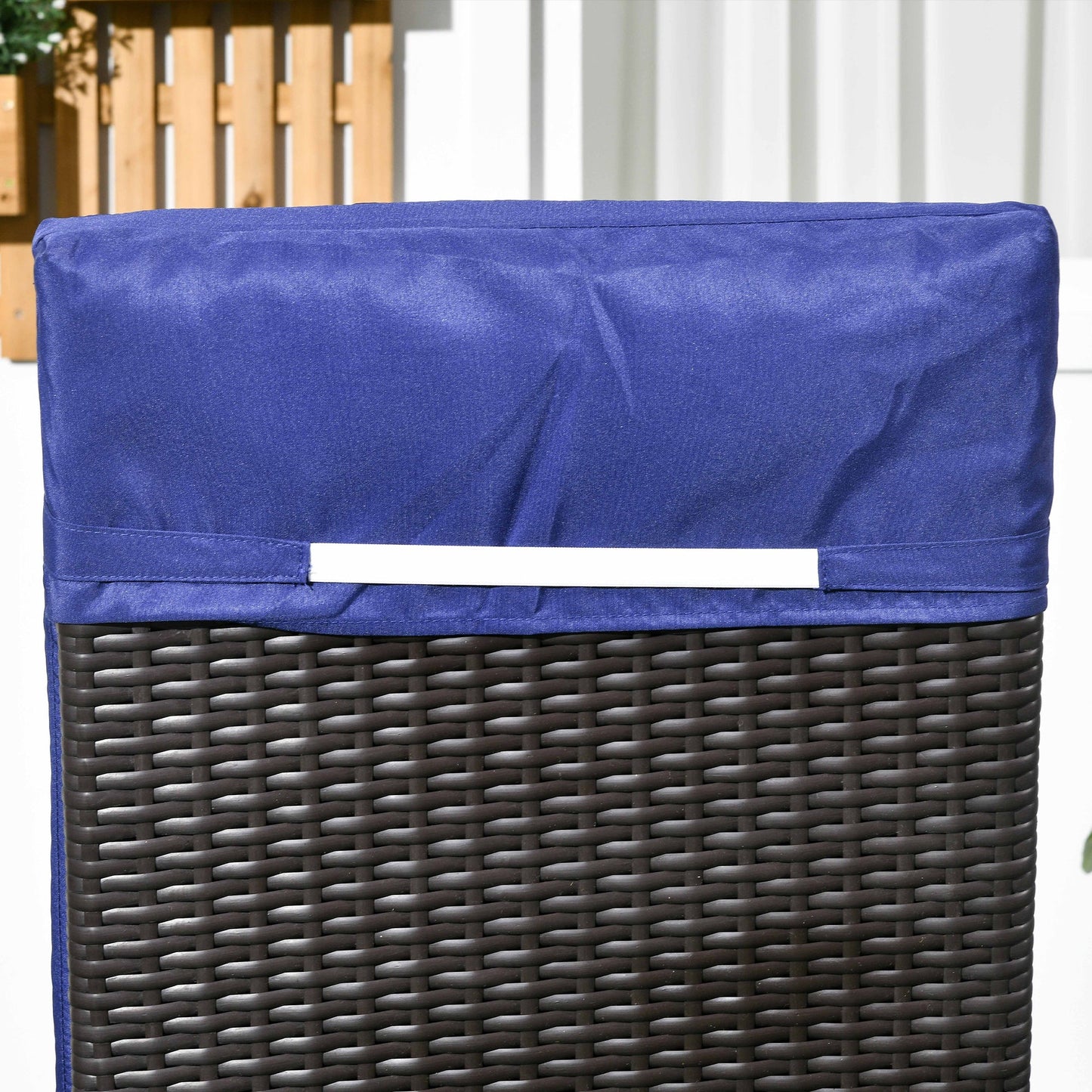Wicker Chaise Lounge, Outdoor Lounge Chair, PE Rattan Patio Sun lounger with Head-rest, 5-Level Height Adjust Backrest, Cushion, & Wheels, Deep Coffee and Navy Blue