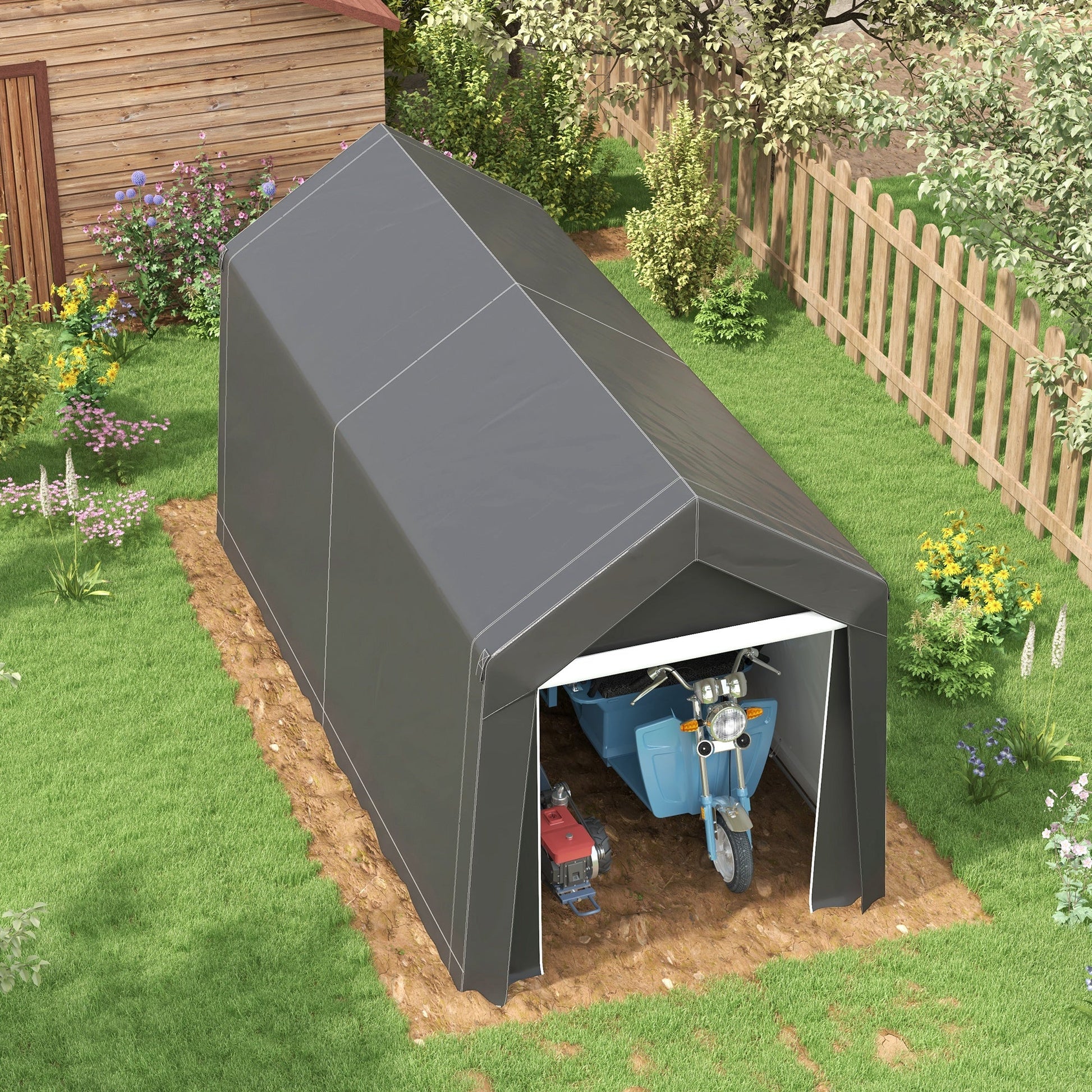 7' x 12' Portable Shed, Outdoor Storage Shed Tent with Galvanised Steel Frame and Roll-up Door for Motorcycle, Bike, Garden Tools, Dark Grey