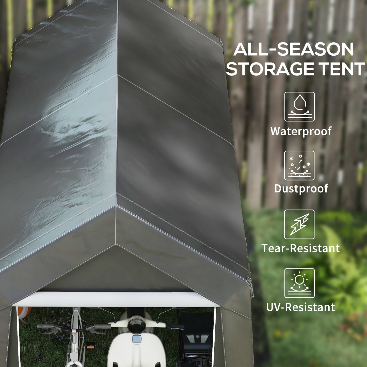 7' x 12' Portable Shed, Outdoor Storage Shed Tent with Galvanised Steel Frame and Roll-up Door for Motorcycle, Bike, Garden Tools, Dark Grey