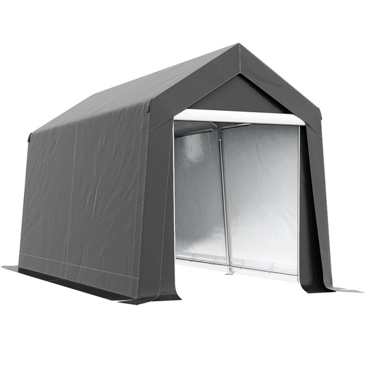 7' x 12' Portable Shed, Outdoor Storage Shed Tent with Galvanised Steel Frame and Roll-up Door for Motorcycle, Bike, Garden Tools, Dark Grey