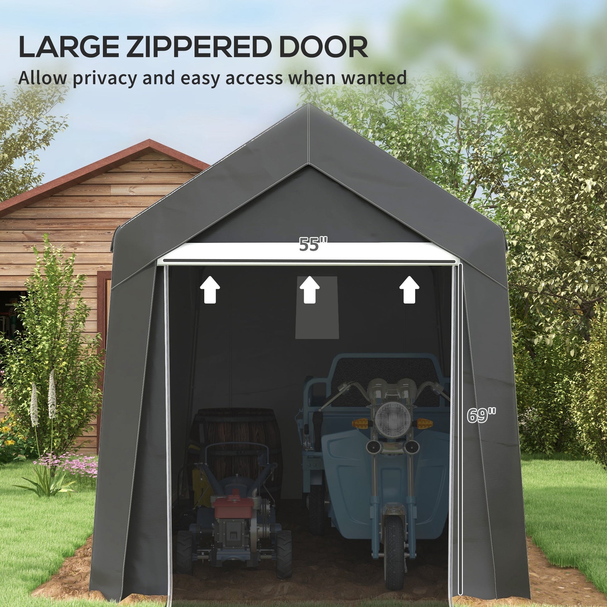 7' x 12' Portable Shed, Outdoor Storage Shed Tent with Galvanised Steel Frame and Roll-up Door for Motorcycle, Bike, Garden Tools, Dark Grey