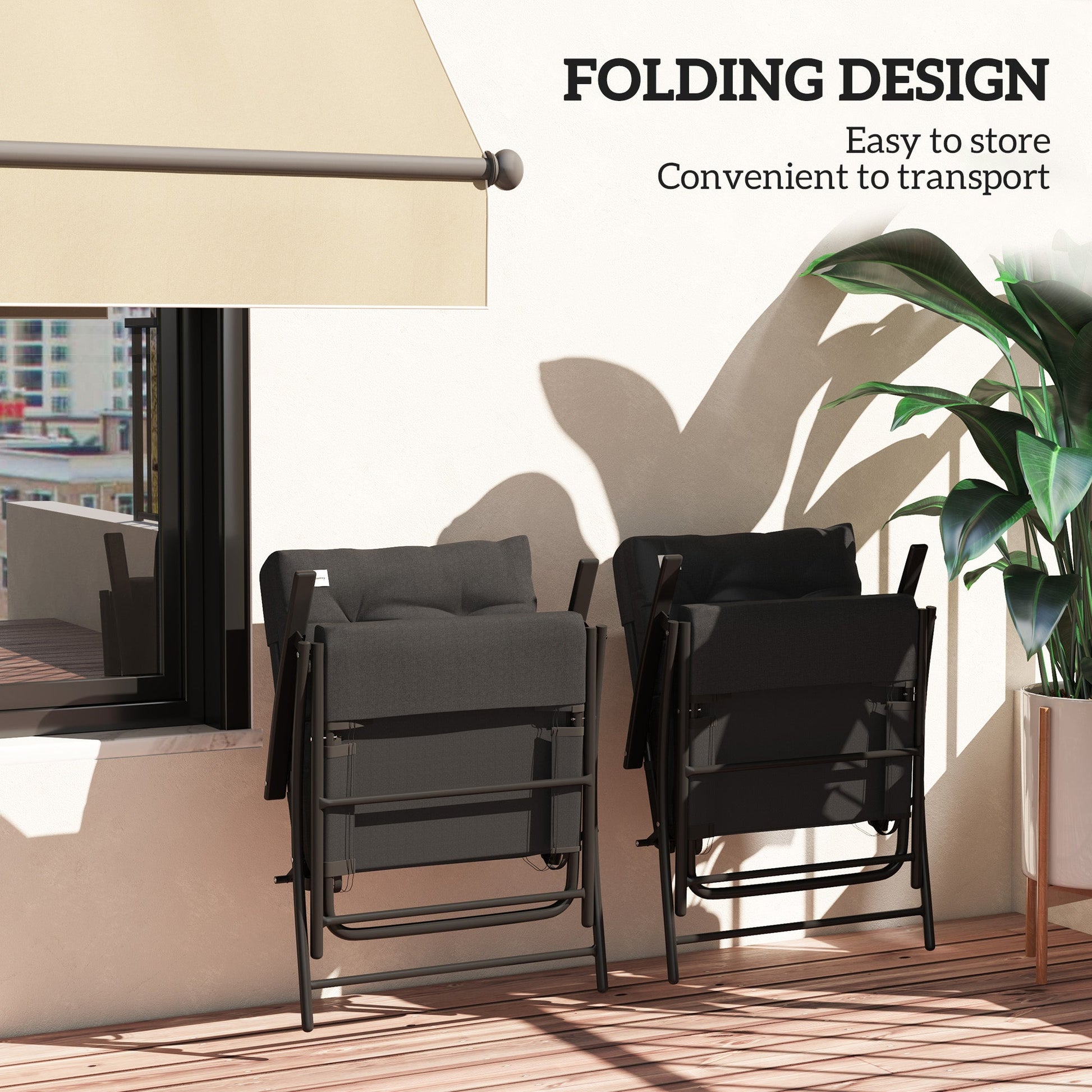 Set of 2 Outdoor Dining Chairs, Folding Patio Chair with Adjustable Backrest, Padded Folding Chairs for Outdoor Events, Black