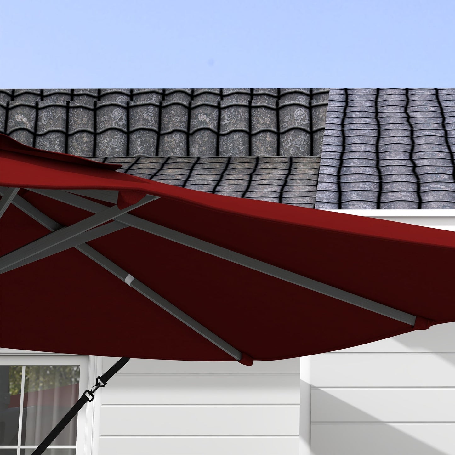10' x 13' Cantilever Patio Umbrella with Windproof Straps, Aluminium Hanging Offset Umbrella with 4-Position Tilt, 360° Rotating Base, Vent, Outdoor Market Umbrella, Red