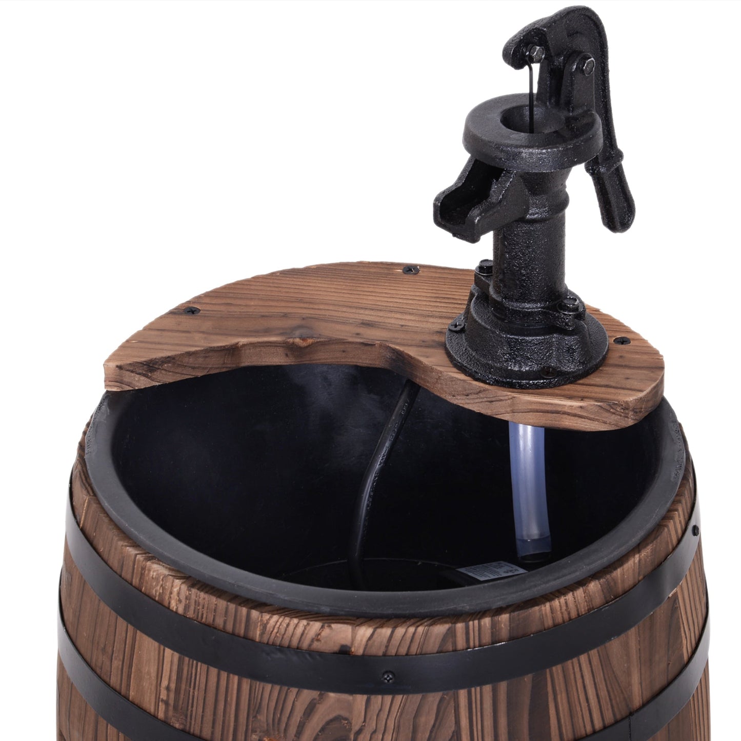 23" Tall Wooden Outdoor Fountain, 2 Tiers Electrical Apple Barrel Waterfall with UL Certified 3600r/min Speed Pump, Rustic Garden Decor for Patio, Backyard, Carbonized