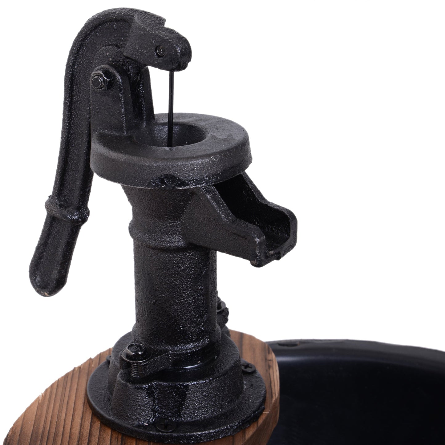 23" Tall Wooden Outdoor Fountain, 2 Tiers Electrical Apple Barrel Waterfall with UL Certified 3600r/min Speed Pump, Rustic Garden Decor for Patio, Backyard, Carbonized
