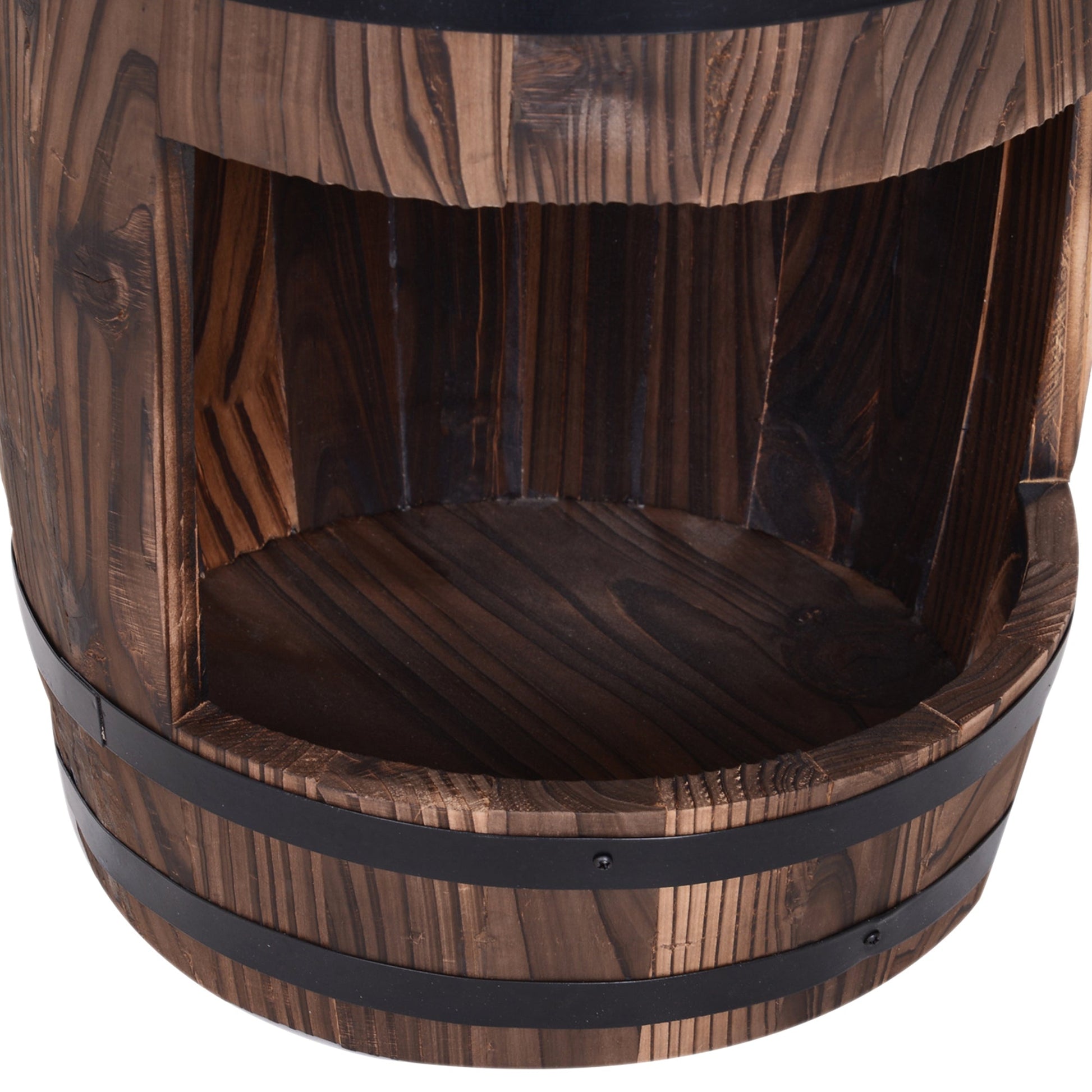 23" Tall Wooden Outdoor Fountain, 2 Tiers Electrical Apple Barrel Waterfall with UL Certified 3600r/min Speed Pump, Rustic Garden Decor for Patio, Backyard, Carbonized