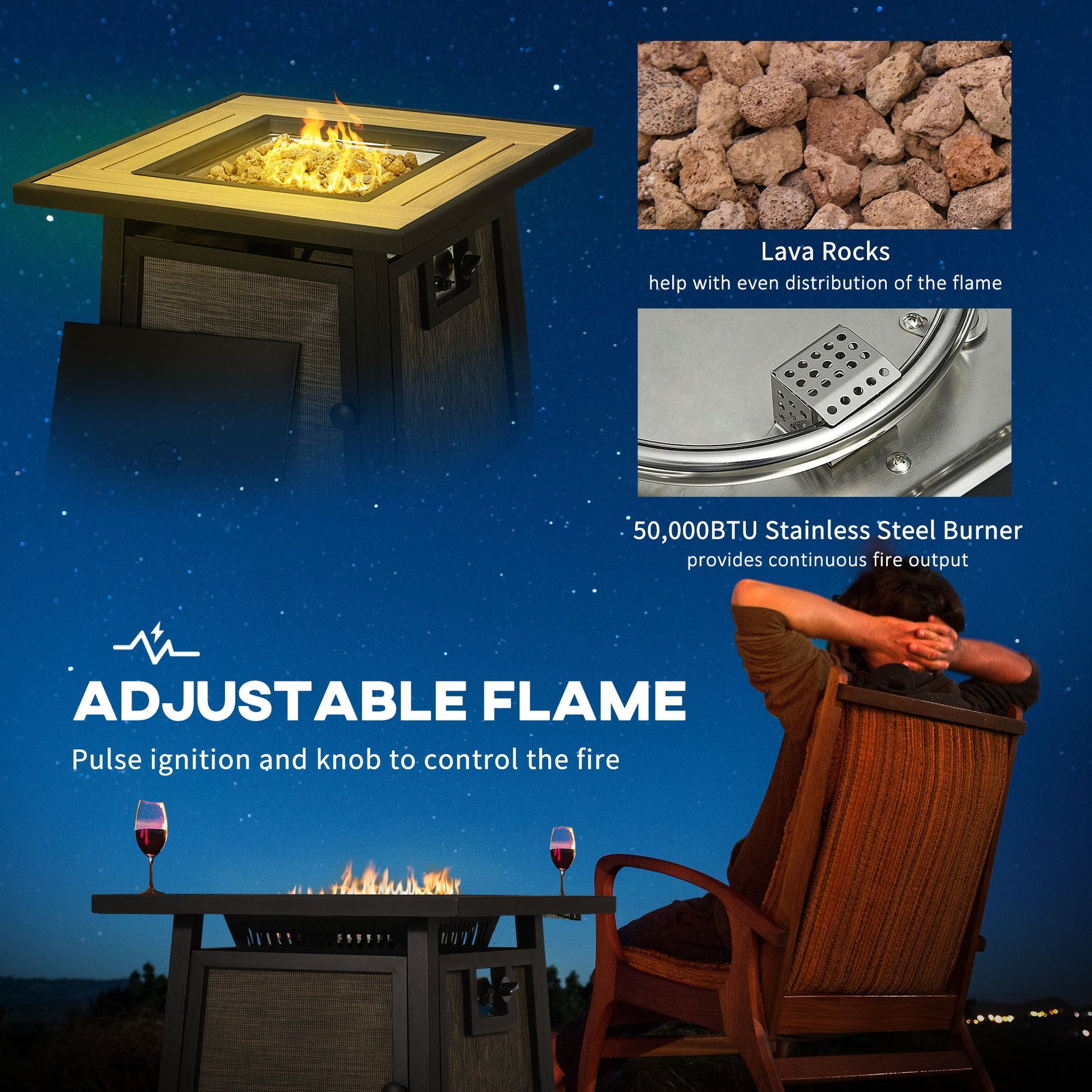 28" Propane Fire Pit Table, 50,000 BTU Propane Fire Table with Steel Tabletop and Lid, Square Gas Firepit Table with Pulse Ignition, Lava Rocks, Waterproof Cover, Brown