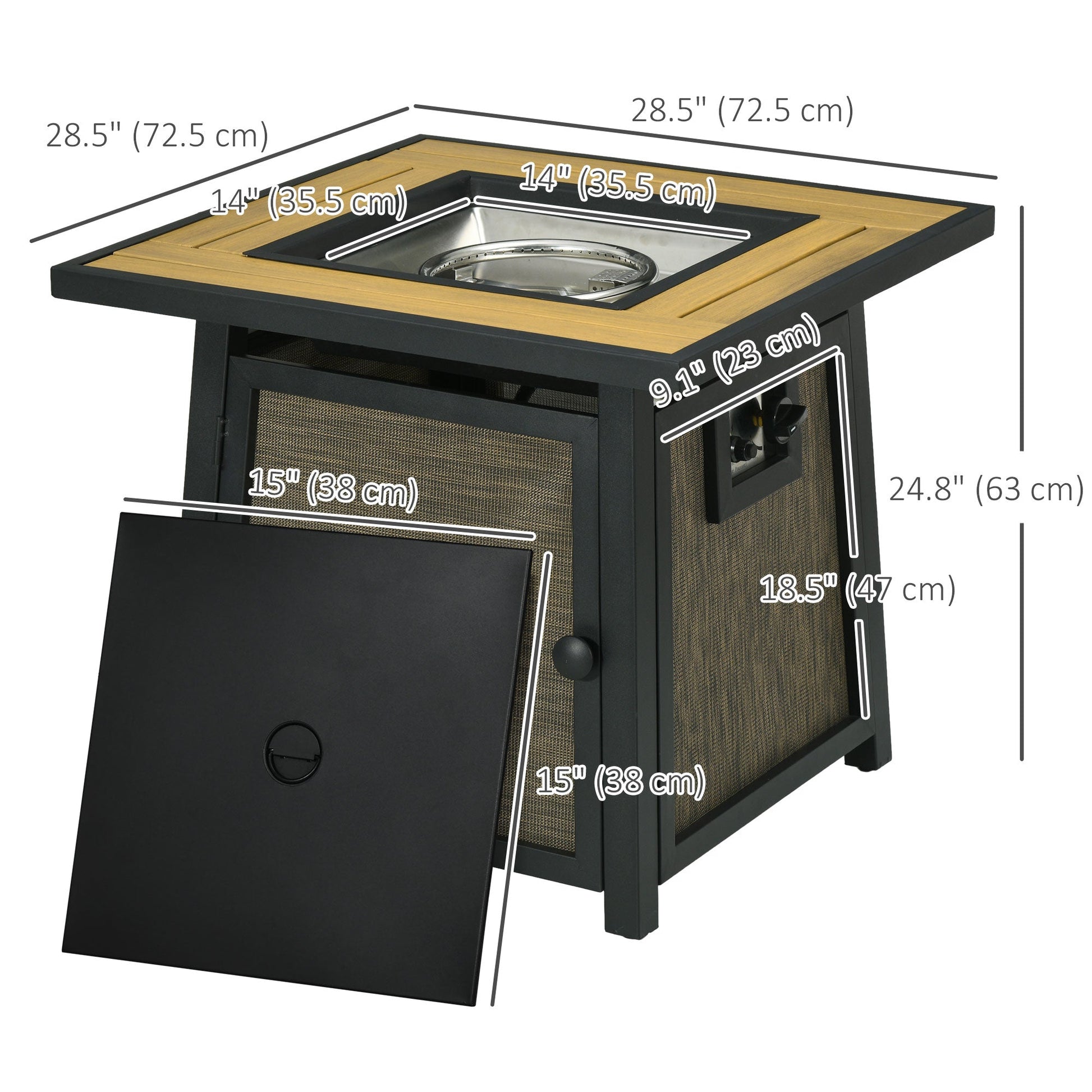 28" Propane Fire Pit Table, 50,000 BTU Propane Fire Table with Steel Tabletop and Lid, Square Gas Firepit Table with Pulse Ignition, Lava Rocks, Waterproof Cover, Brown