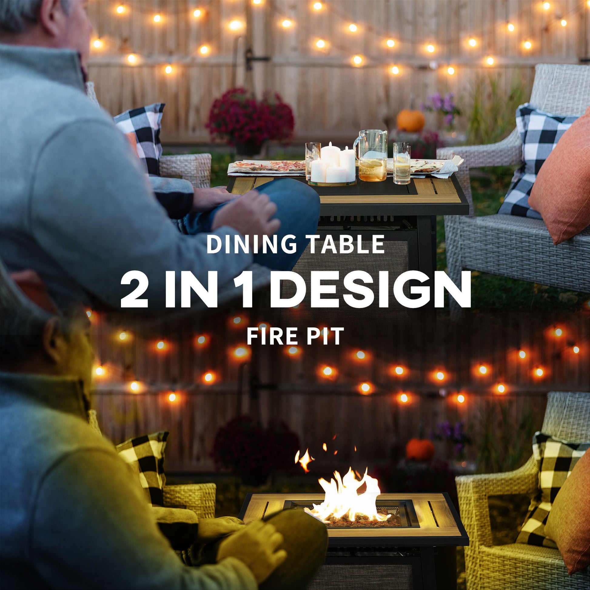 28" Propane Fire Pit Table, 50,000 BTU Propane Fire Table with Steel Tabletop and Lid, Square Gas Firepit Table with Pulse Ignition, Lava Rocks, Waterproof Cover, Brown