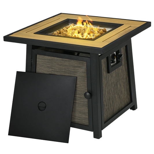 28" Propane Fire Pit Table, 50,000 BTU Propane Fire Table with Steel Tabletop and Lid, Square Gas Firepit Table with Pulse Ignition, Lava Rocks, Waterproof Cover, Brown