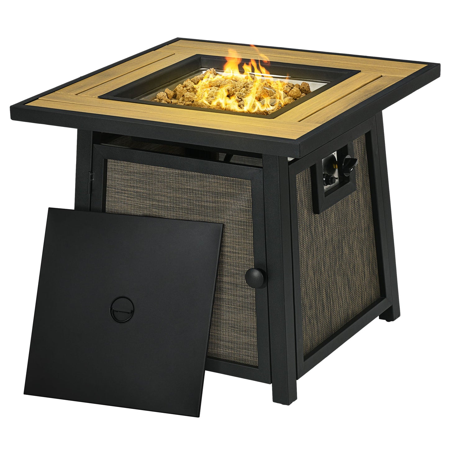 28" Propane Fire Pit Table, 50,000 BTU Propane Fire Table with Steel Tabletop and Lid, Square Gas Firepit Table with Pulse Ignition, Lava Rocks, Waterproof Cover, Brown